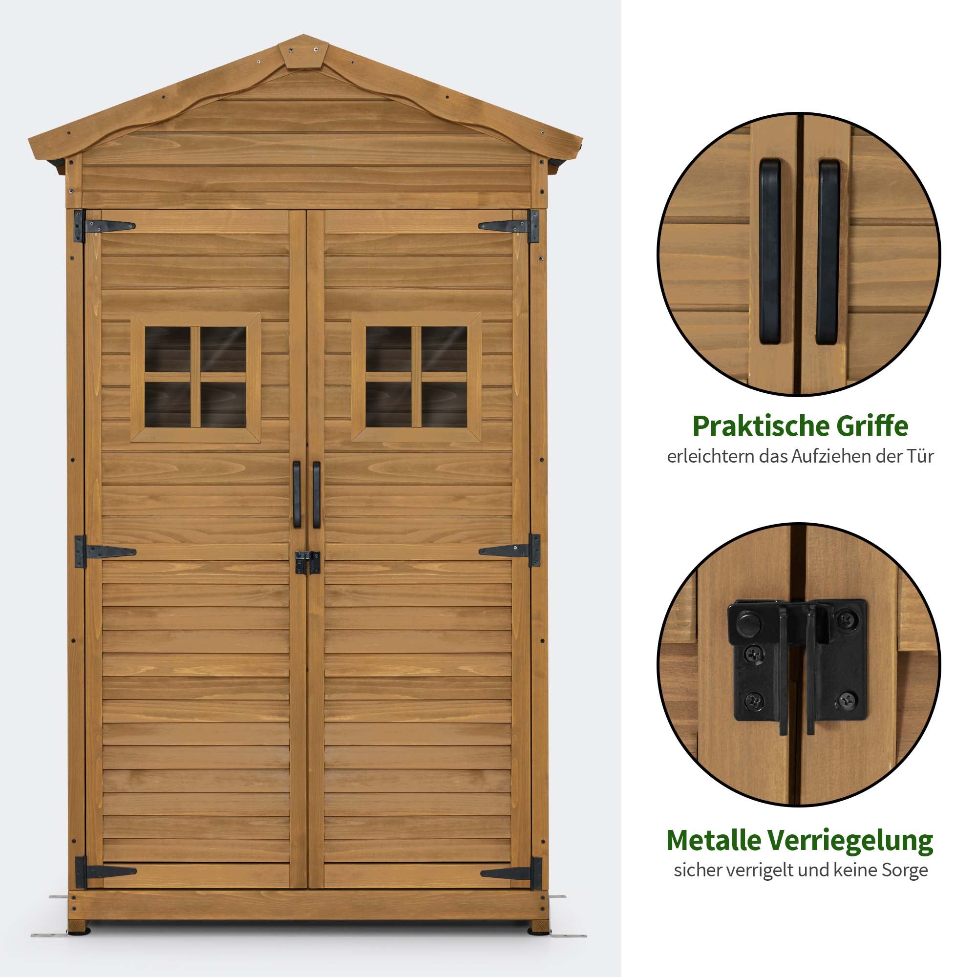 Houten Tuinkast Weerbestendig, Buitenopslag met 2 Verplaatsbare Schappen, 57×109×180 cm – foto 7