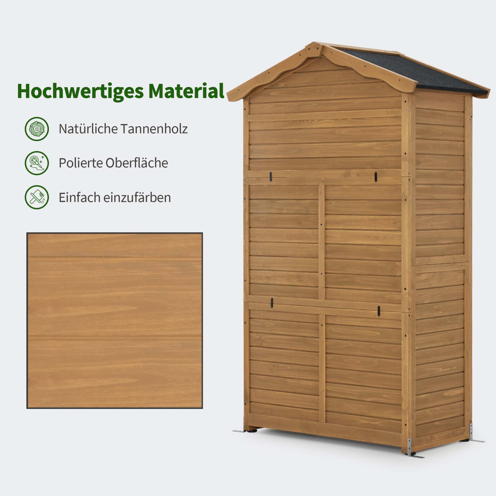 Houten Tuinkast Weerbestendig, Buitenopslag met 2 Verplaatsbare Schappen, 57×109×180 cm – foto 8