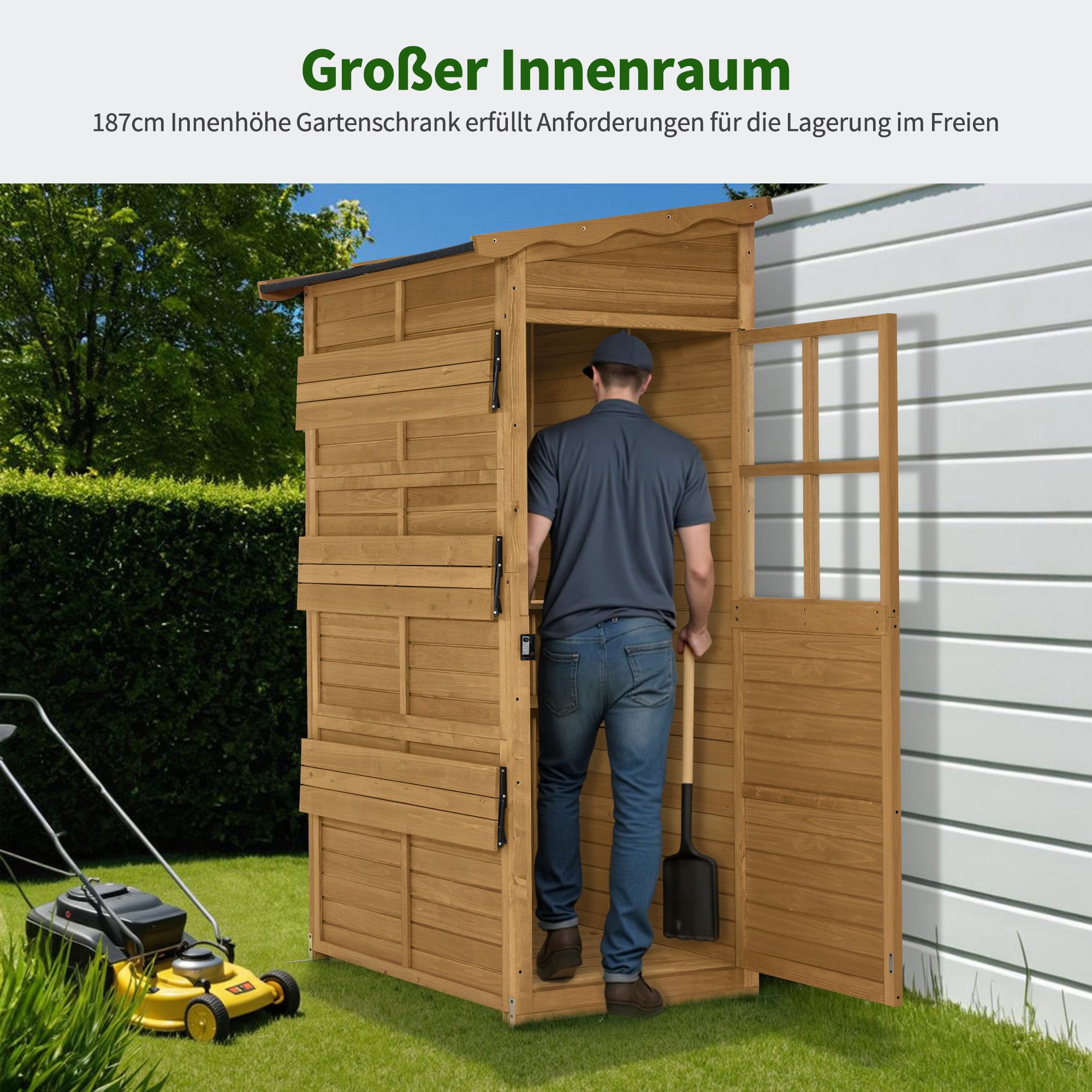Houten Tuinkast Weerbestendig, Buitenopslag met 3 Vaste Schappen, 120×86×201 cm – foto 4