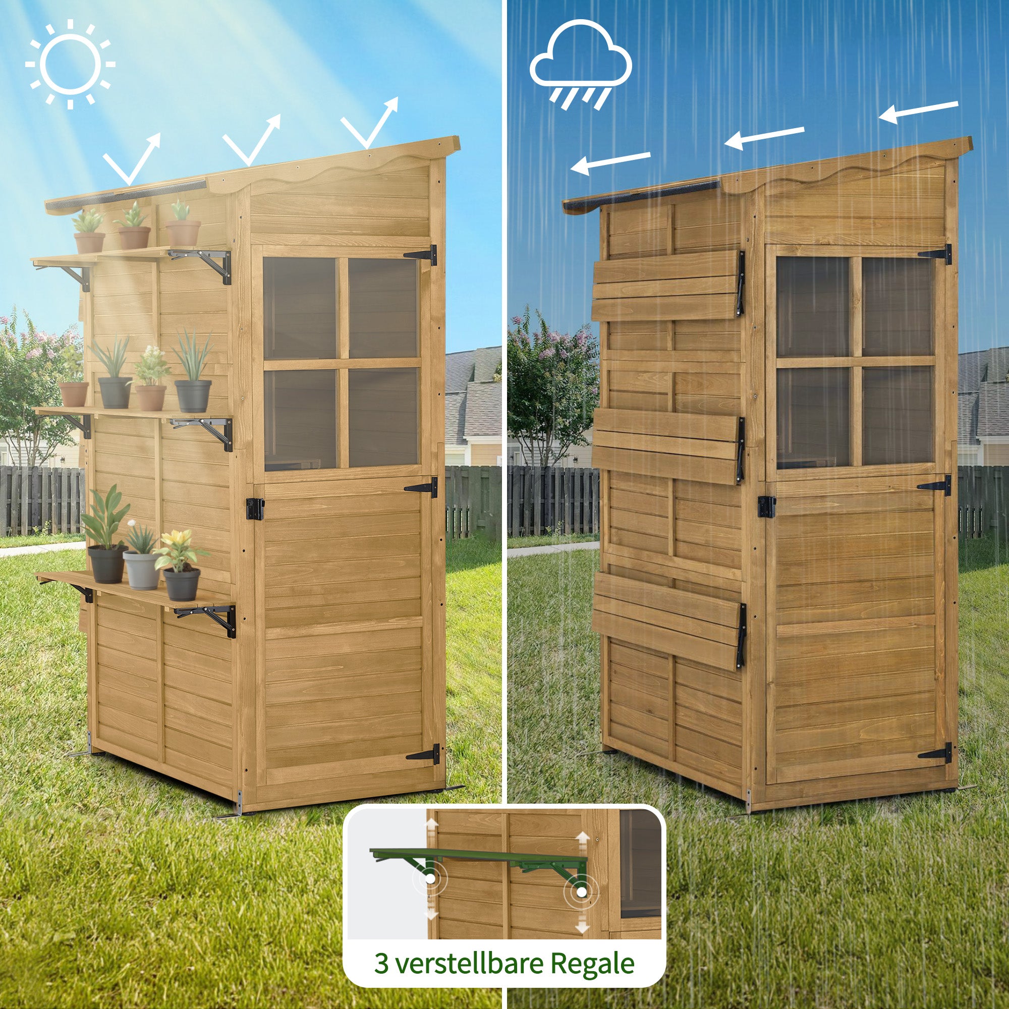 Houten Tuinkast Weerbestendig, Buitenopslag met 3 Vaste Schappen, 120×86×201 cm – foto 5