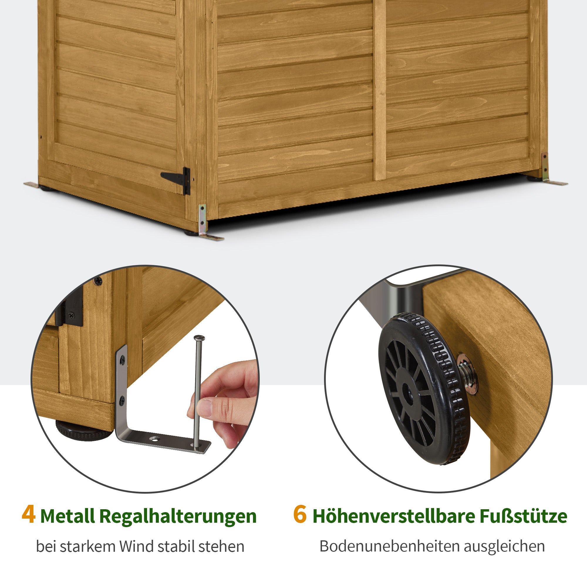 Houten Tuinkast Weerbestendig, Buitenopslag met 3 Vaste Schappen, 120×86×201 cm – foto 6
