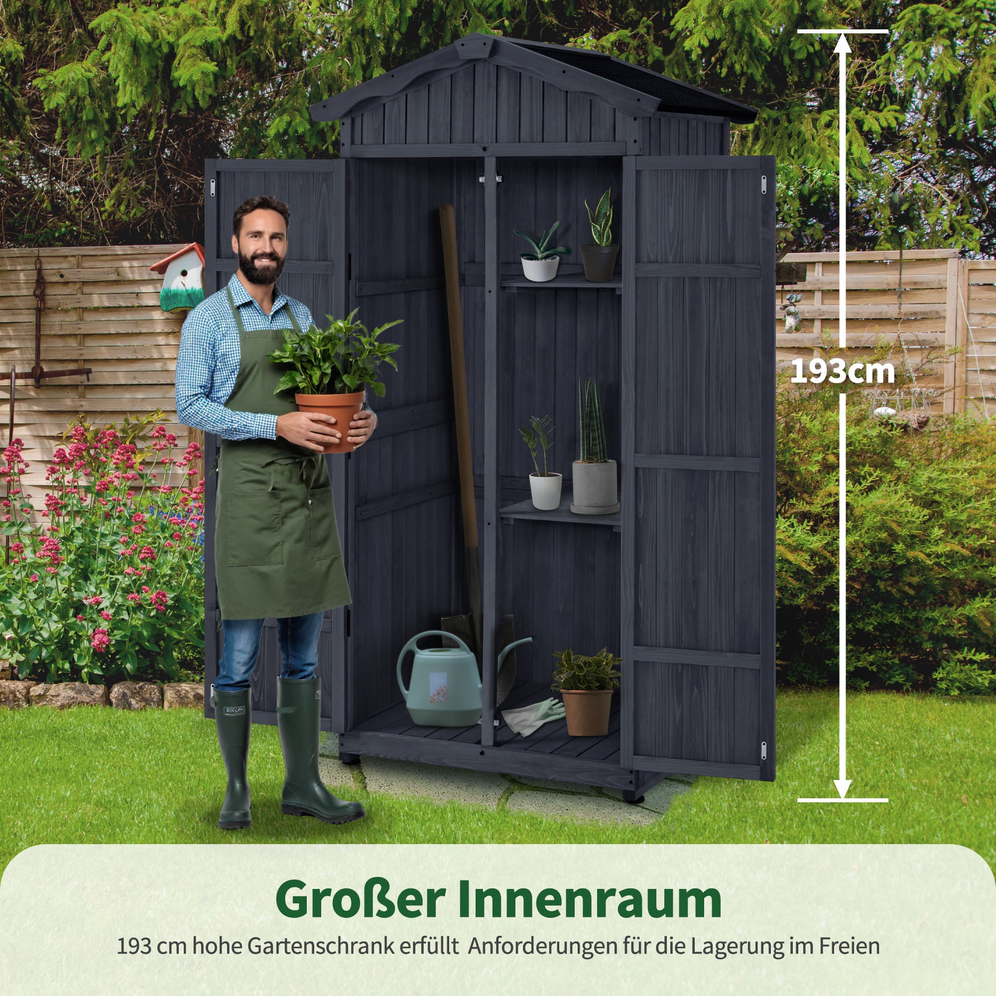 Tuinkast Hout Weerbestendig, Waterdicht incl. bodem, Antraciet, 74x99x193cm – foto 2