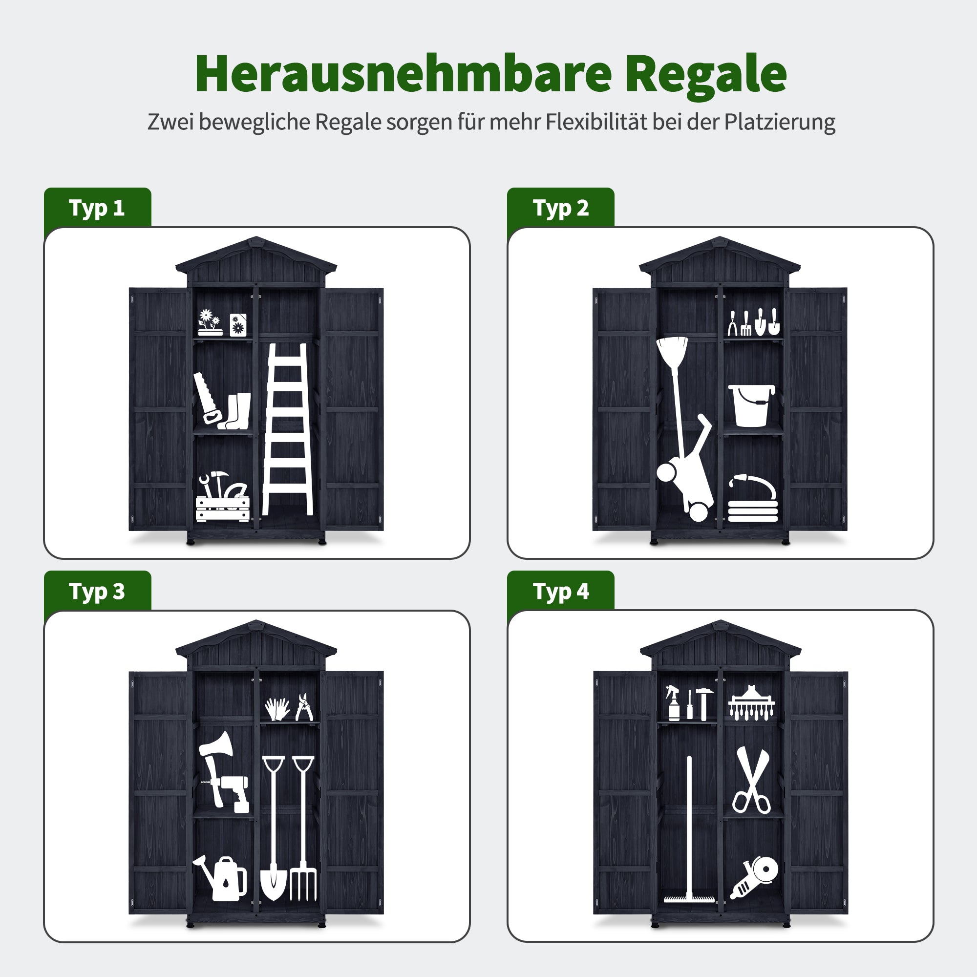 Tuinkast Hout Weerbestendig, Waterdicht incl. bodem, Antraciet, 74x99x193cm – foto 4