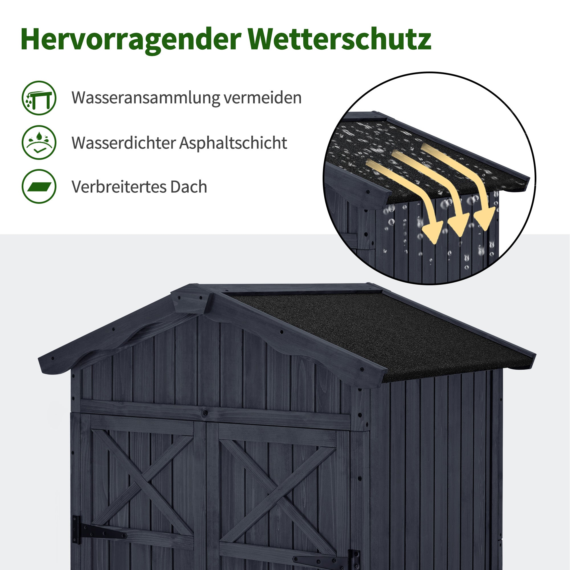 Tuinkast Hout Weerbestendig, Waterdicht incl. bodem, Antraciet, 74x99x193cm – foto 5