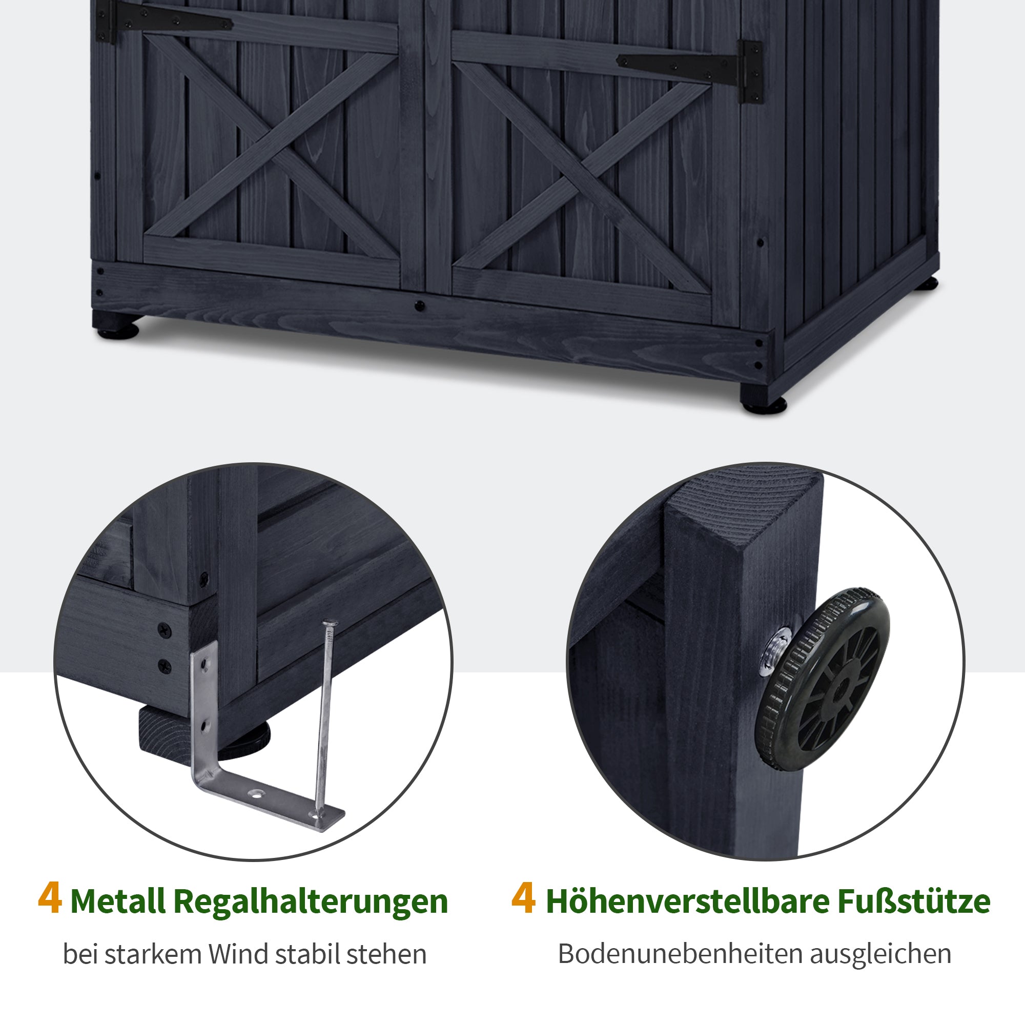 Tuinkast Hout Weerbestendig, Waterdicht incl. bodem, Antraciet, 74x99x193cm – foto 6