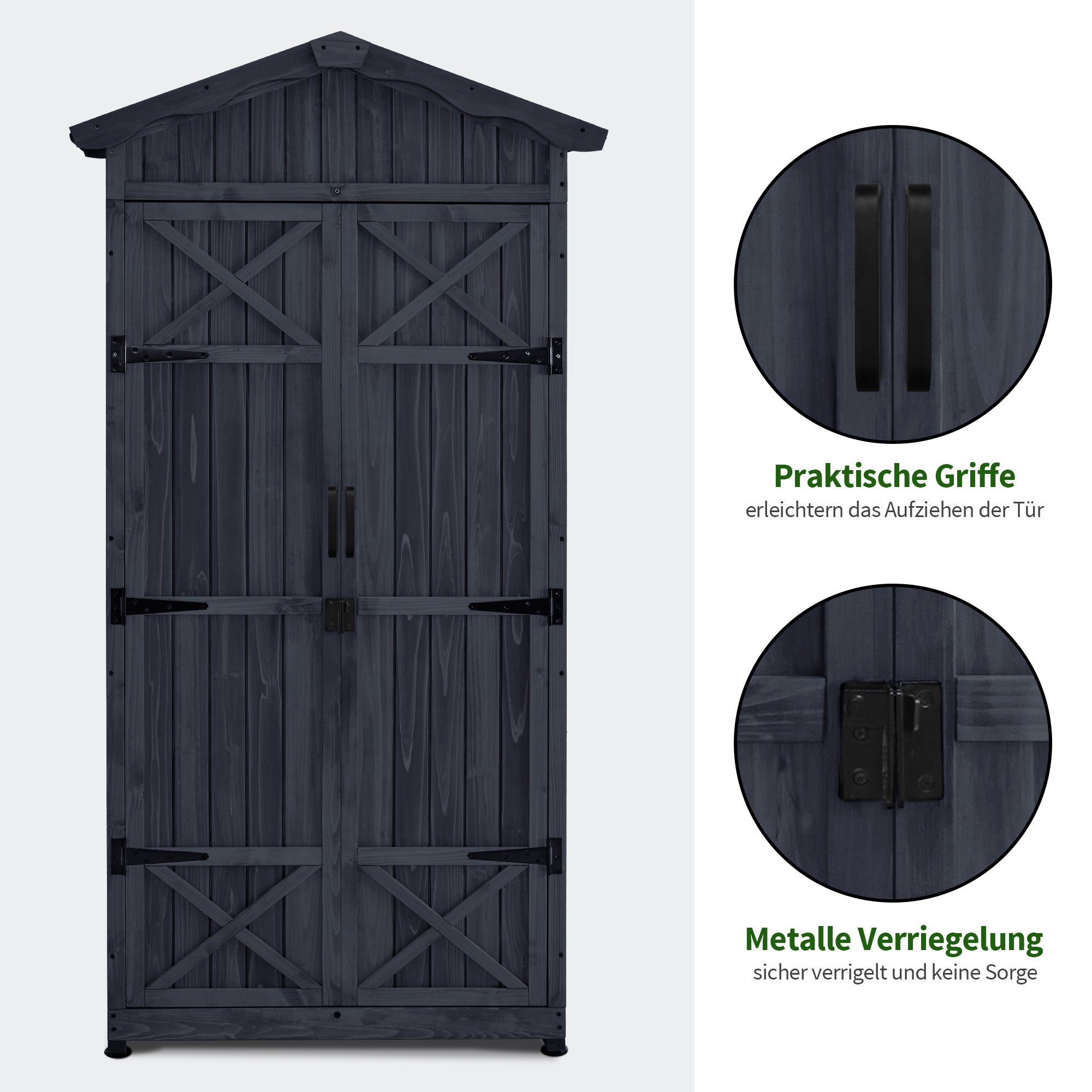Tuinkast Hout Weerbestendig, Waterdicht incl. bodem, Antraciet, 74x99x193cm – foto 7