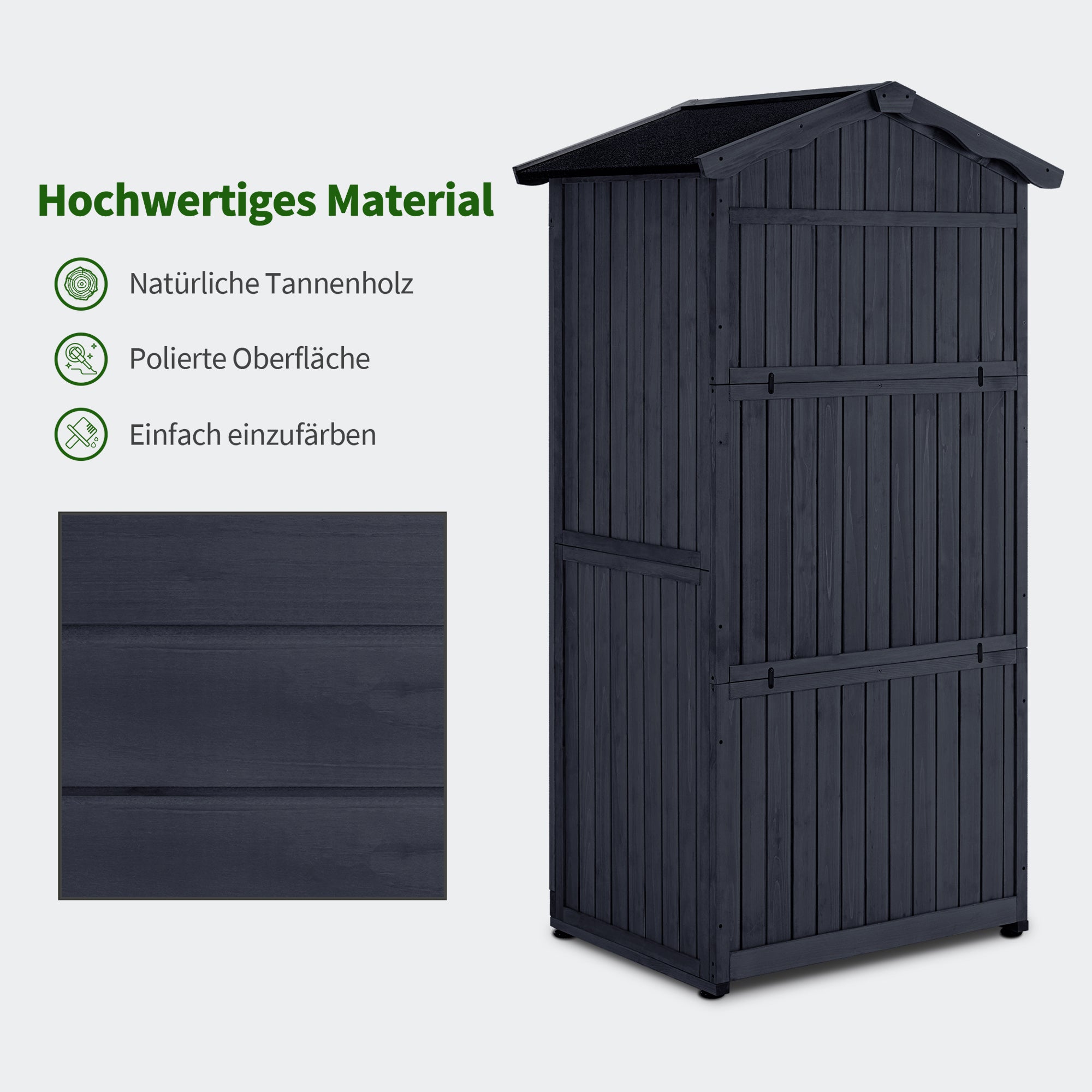 Tuinkast Hout Weerbestendig, Waterdicht incl. bodem, Antraciet, 74x99x193cm – foto 8