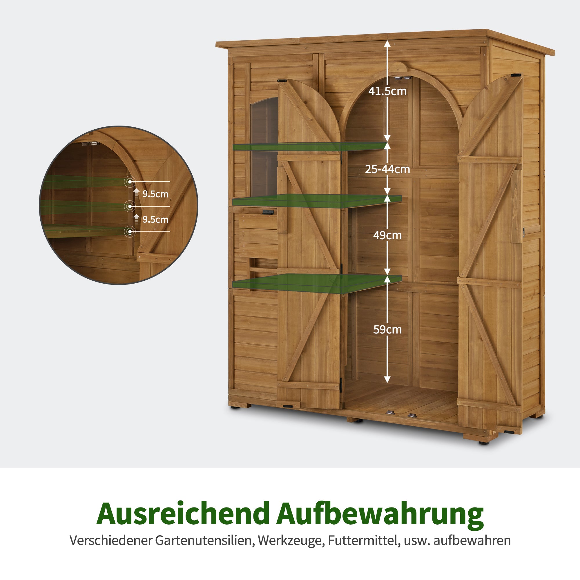Houten Tuinkast Weerbestendig, Waterdicht Tuinhuisje Outdoor, 73x144x185 cm, 0926D (Natuur) – foto 4