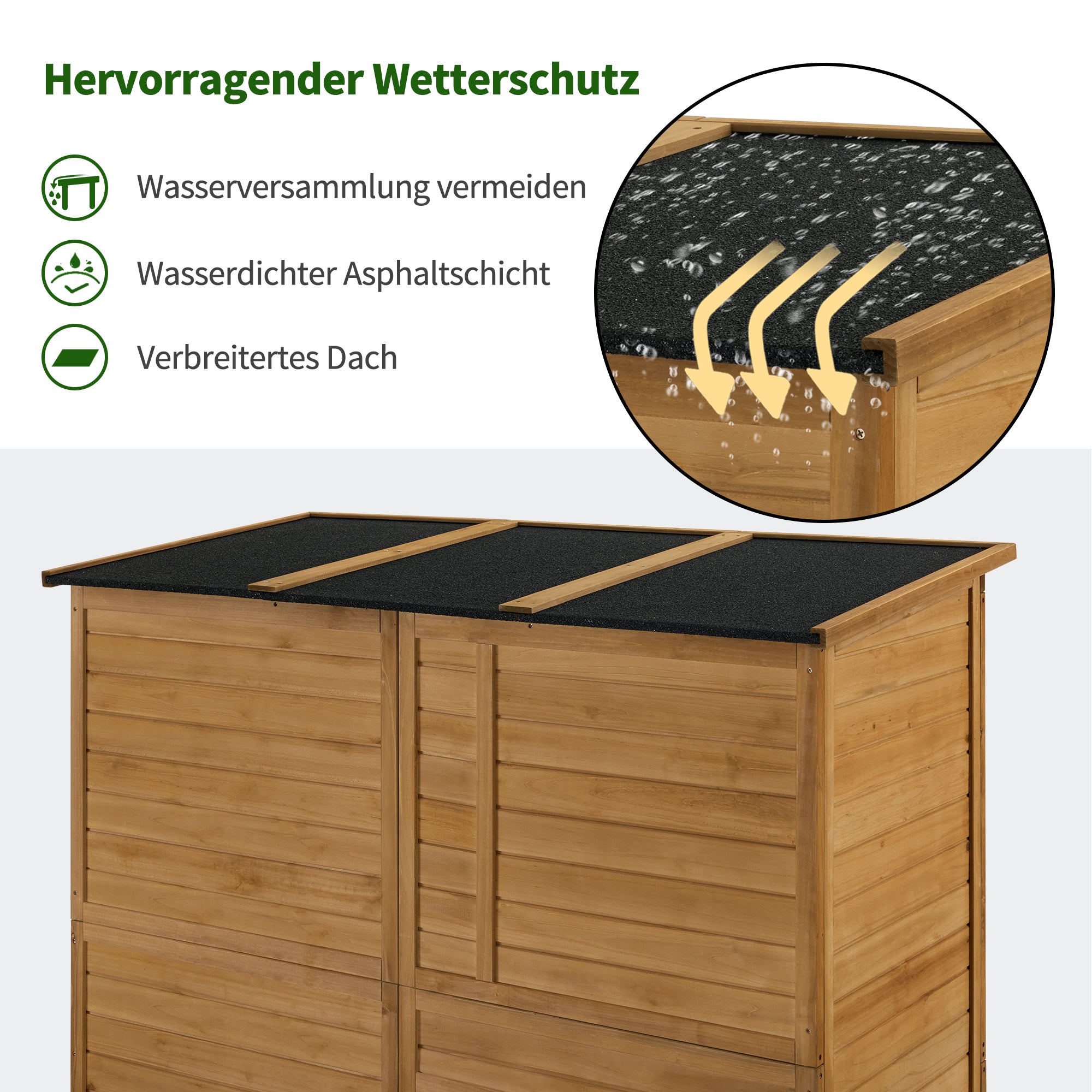 Houten Tuinkast Weerbestendig, Waterdicht Tuinhuisje Outdoor, 73x144x185 cm, 0926D (Natuur) – foto 5