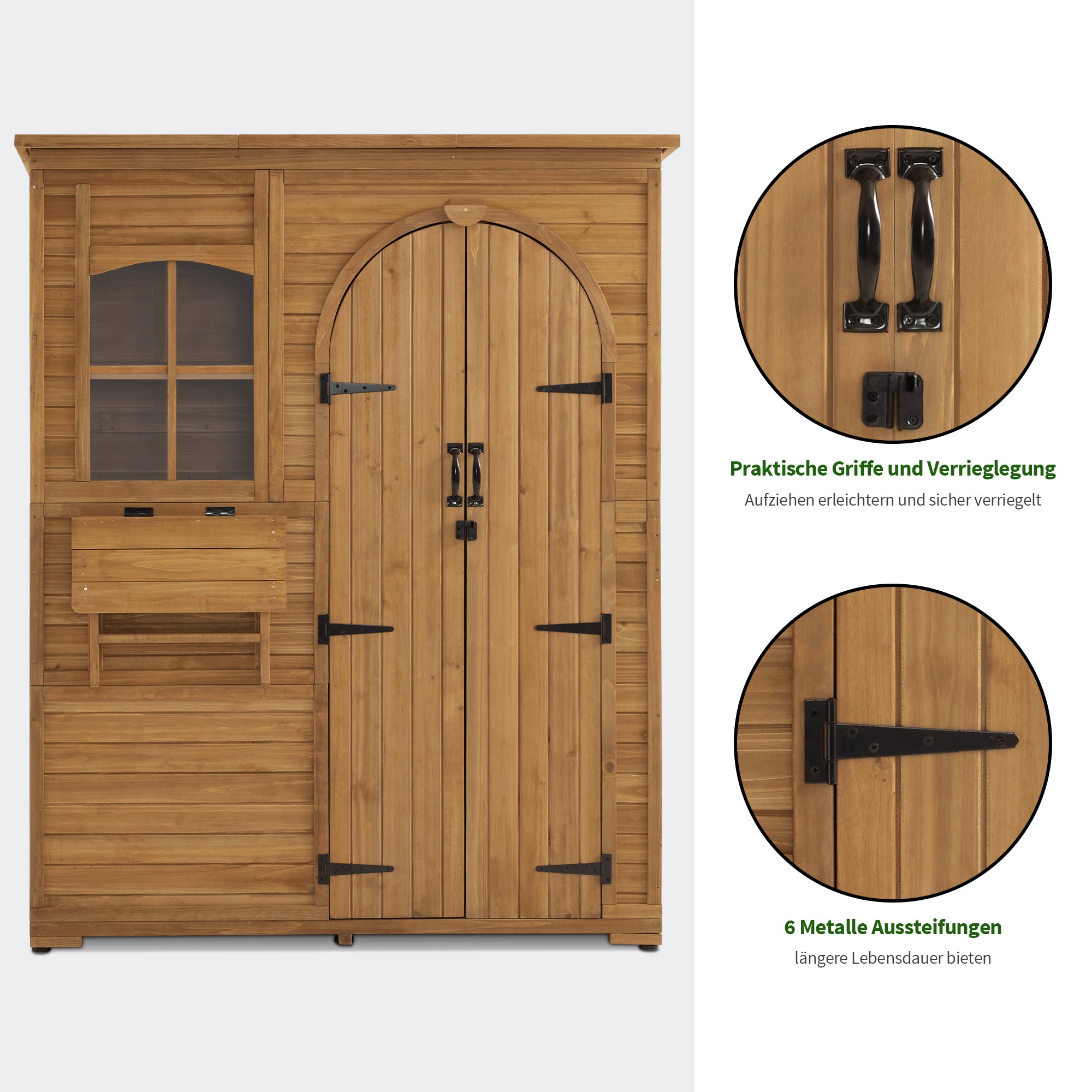 Houten Tuinkast Weerbestendig, Waterdicht Tuinhuisje Outdoor, 73x144x185 cm, 0926D (Natuur) – foto 6