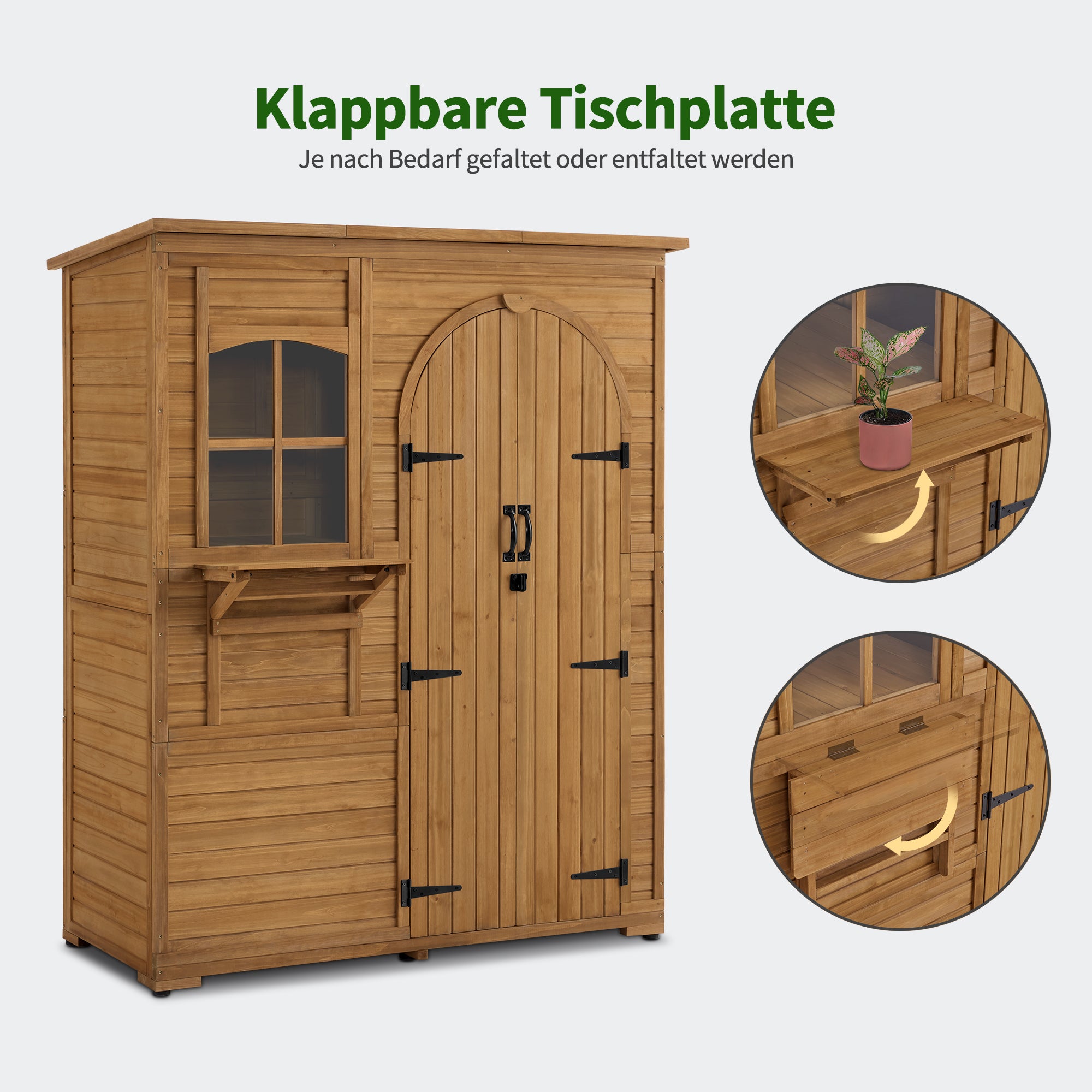 Houten Tuinkast Weerbestendig, Waterdicht Tuinhuisje Outdoor, 73x144x185 cm, 0926D (Natuur) – foto 7