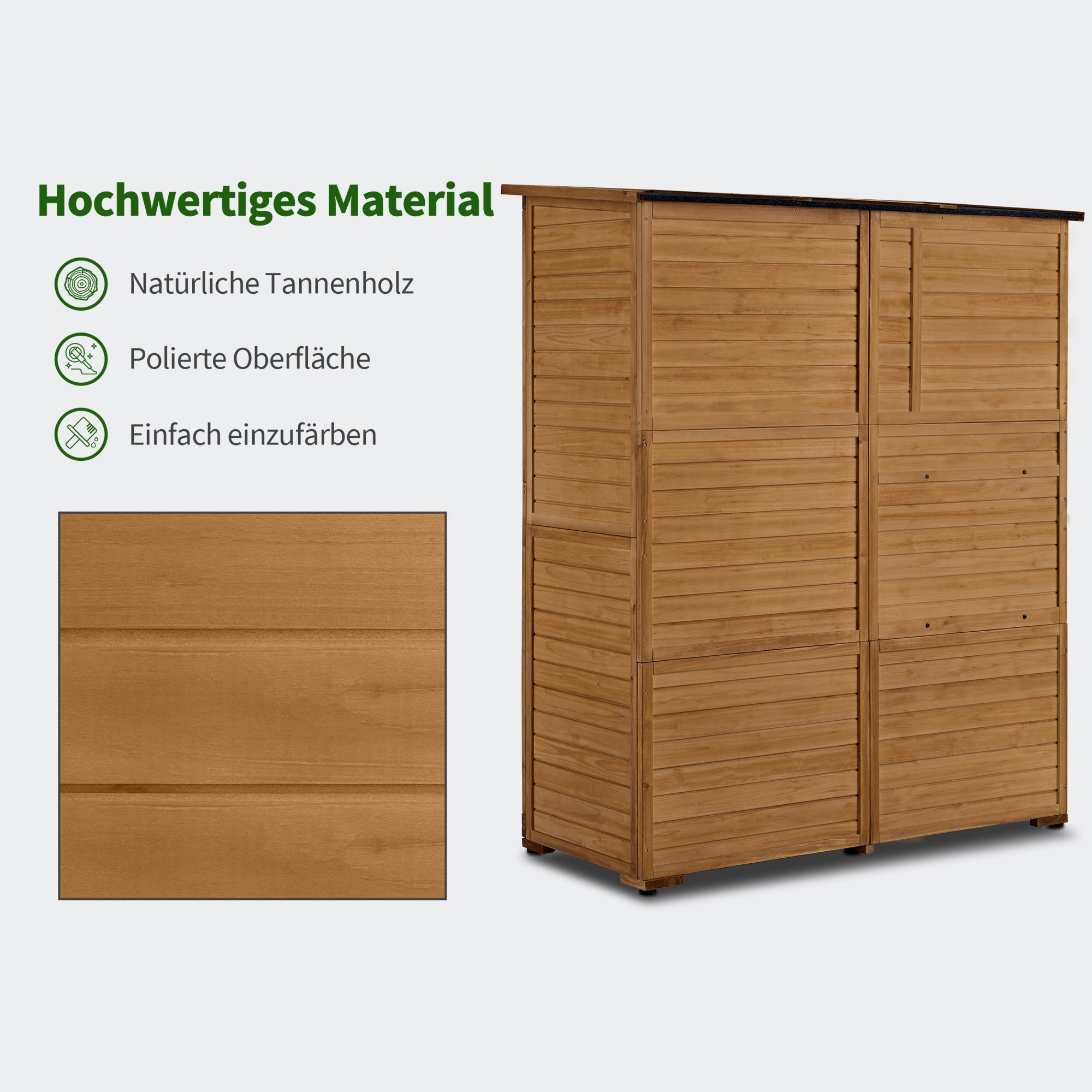 Houten Tuinkast Weerbestendig, Waterdicht Tuinhuisje Outdoor, 73x144x185 cm, 0926D (Natuur) – foto 8