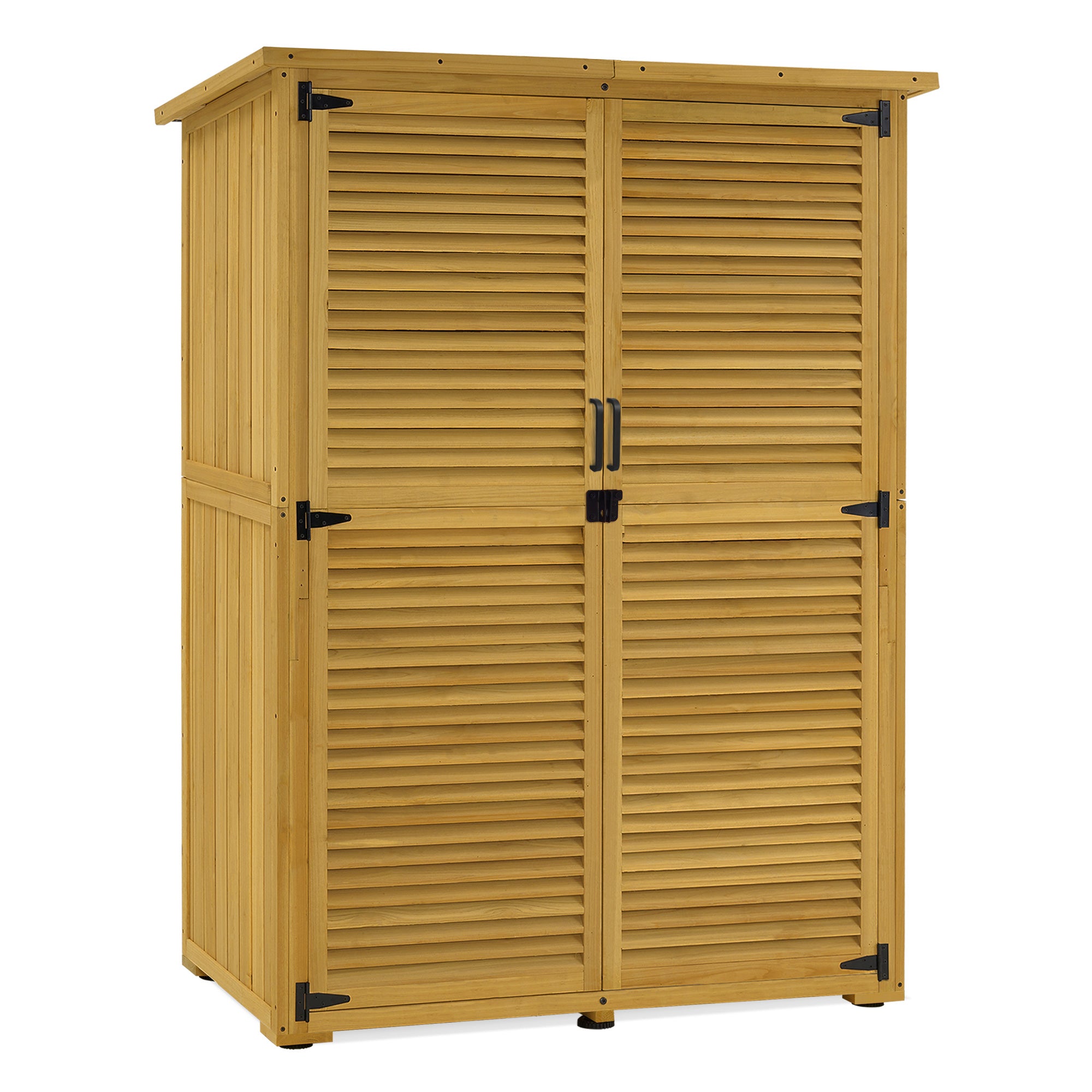 tuinkast hout, weerbestendig, buiten opslagruimte voor balkon & terras, 127×59×168 cm, 0901D (Naturel) – foto 1