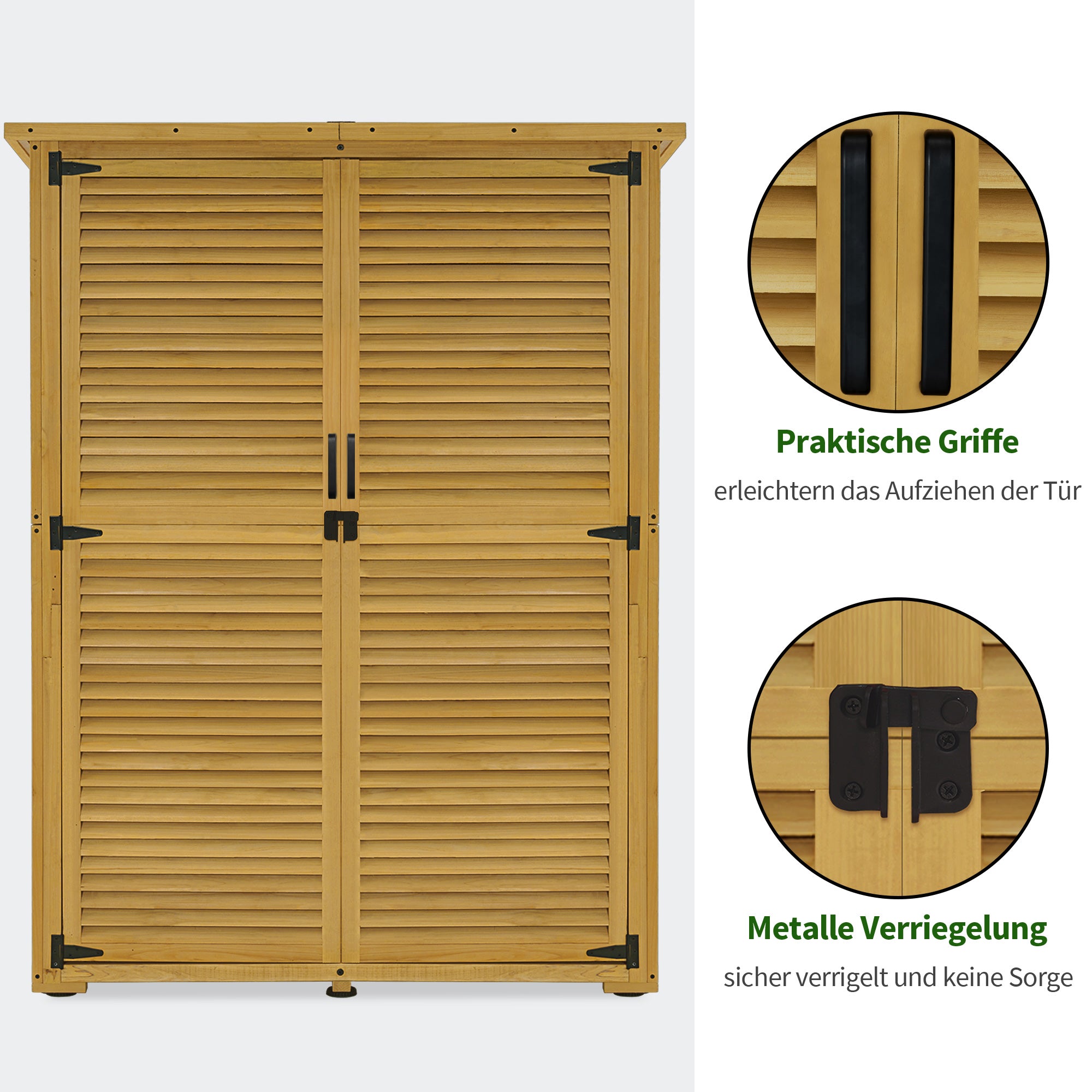tuinkast hout, weerbestendig, buiten opslagruimte voor balkon & terras, 127×59×168 cm, 0901D (Naturel) – foto 5