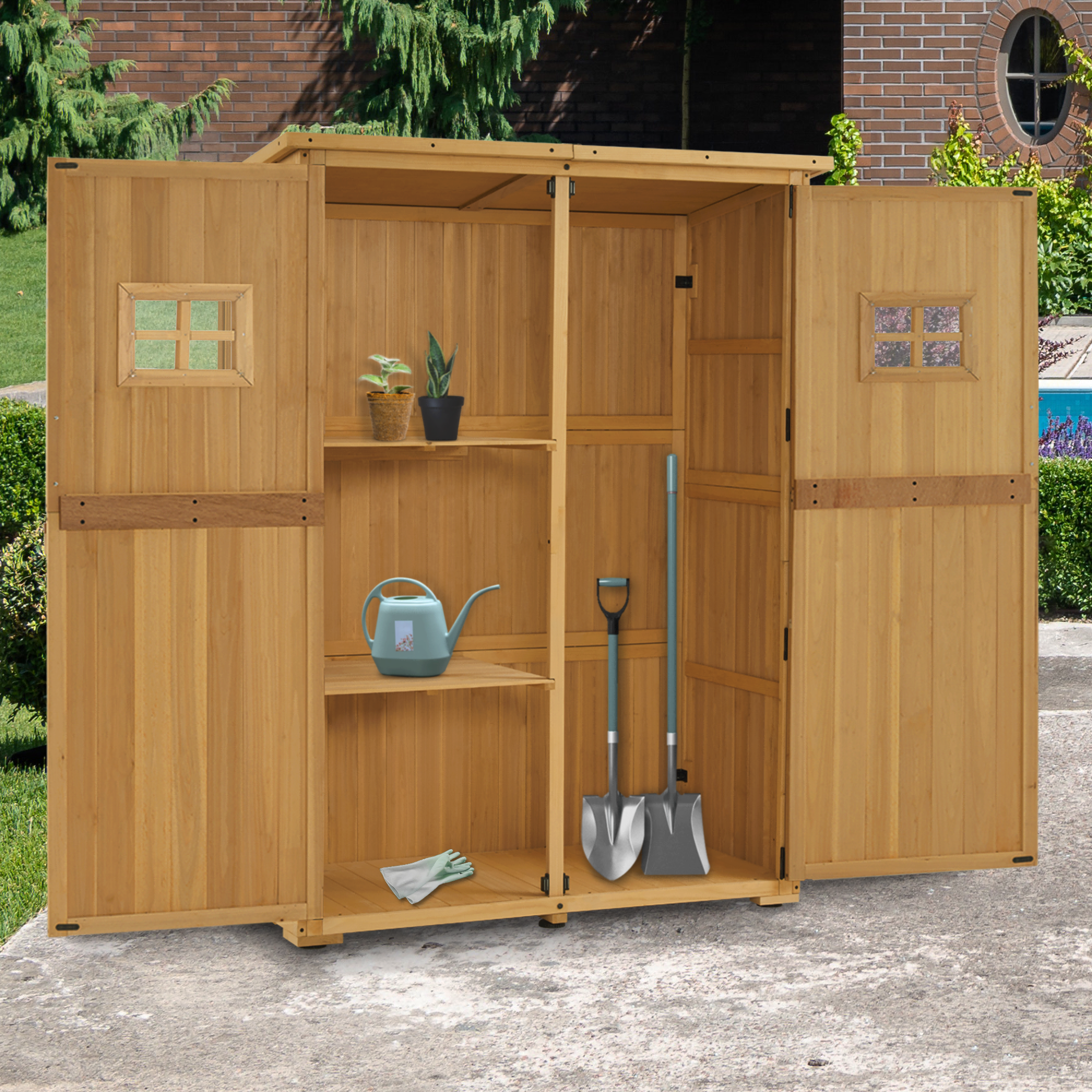 tuinkast hout, weerbestendig, buiten opslagruimte voor balkon & terras, 127×59×168 cm, 0912 – foto 2