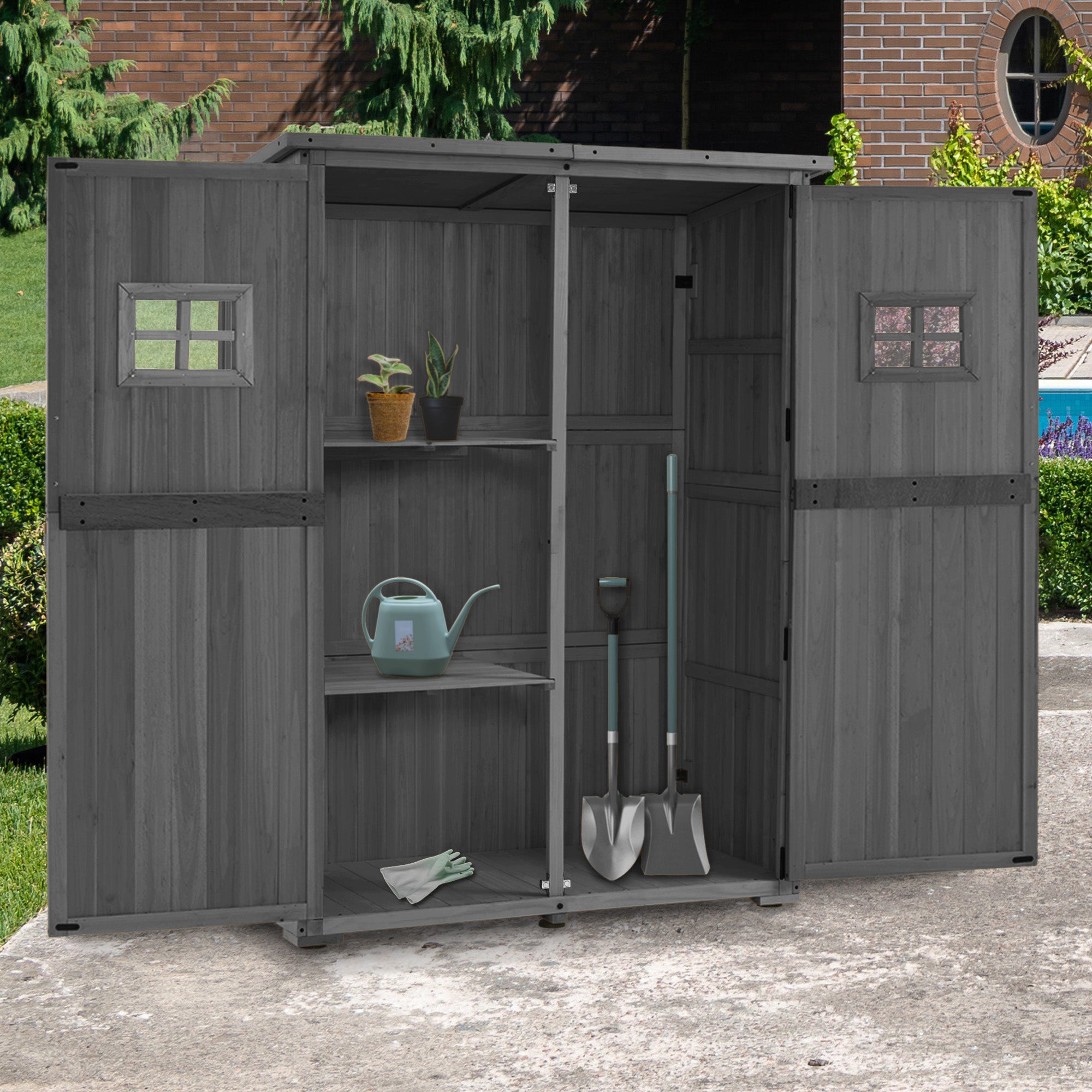 Tuinkast hout, weerbestendig, tuinhuisje klein, buiten, 59x127x168 cm, 0912-F – foto 9