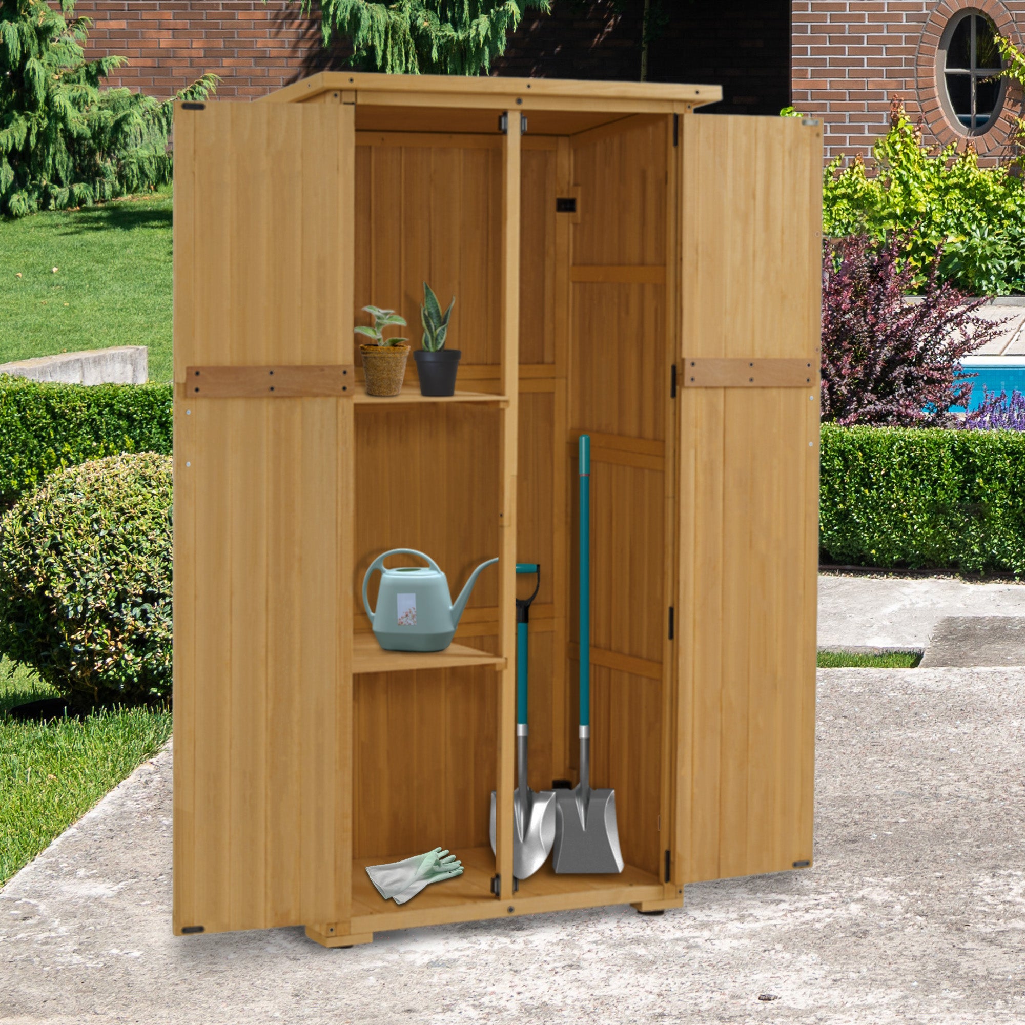 tuinkast hout, weerbestendig, buiten opslagruimte voor balkon & terras, 90×55×169cm, 0878 – foto 2