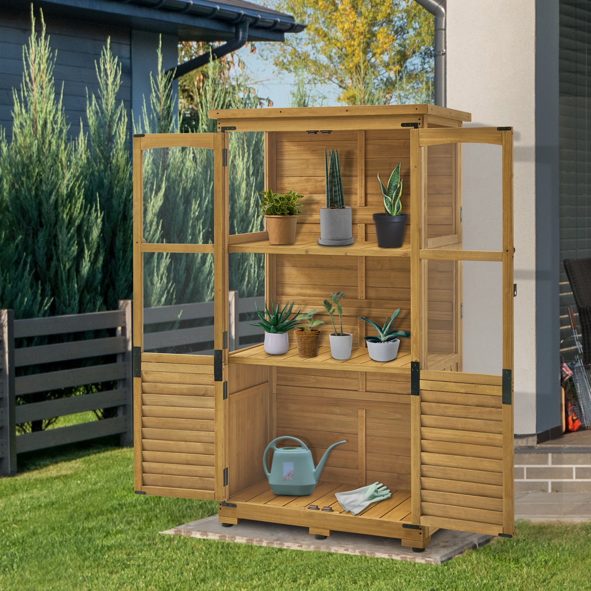 Houten Tuinkast Weerbestendig, Klein Tuinhuisje Outdoor, 87x46x160 cm, 0120 – foto 2