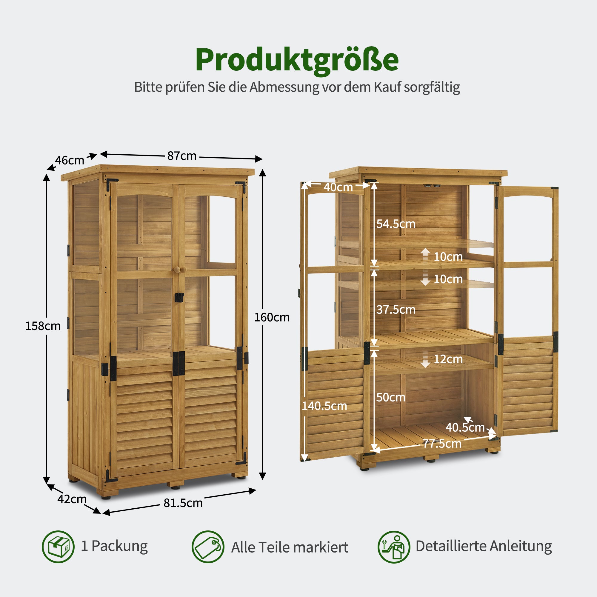 Houten Tuinkast Weerbestendig, Klein Tuinhuisje Outdoor, 87x46x160 cm, 0120 – foto 3