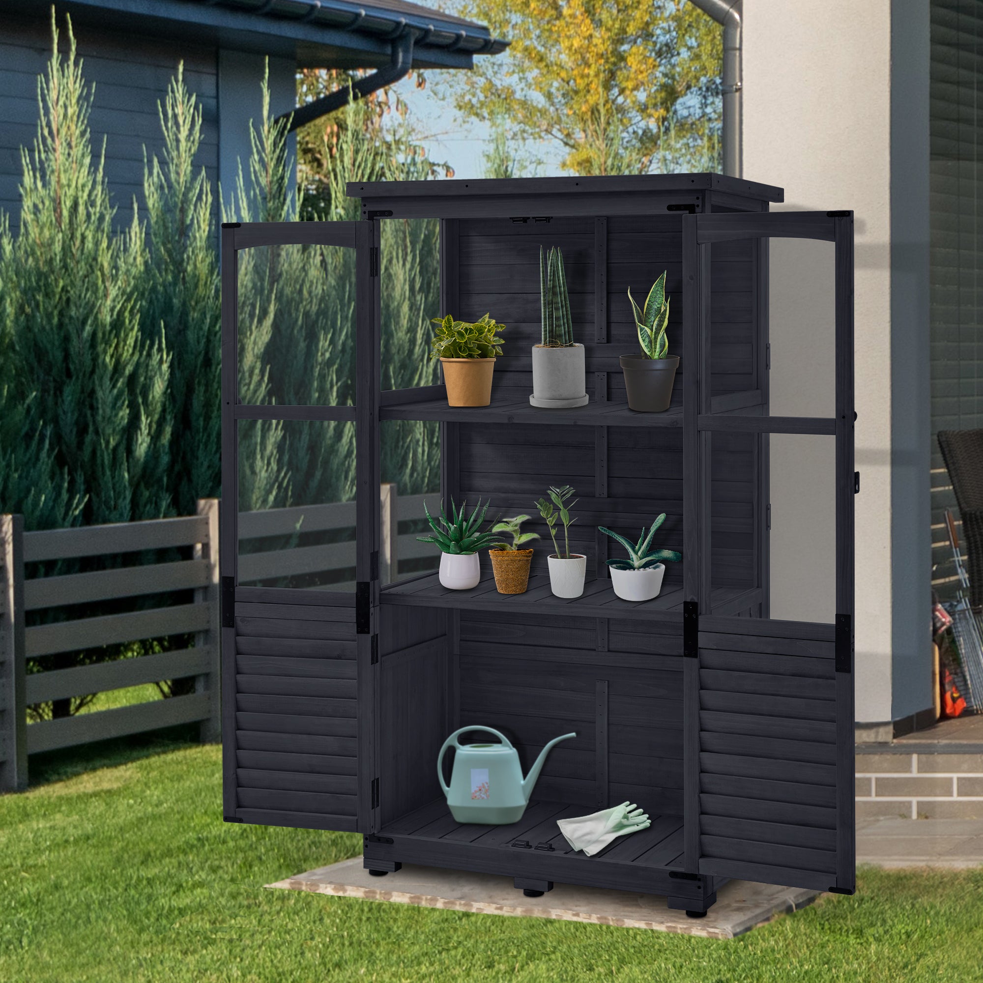 Houten Tuinkast Weerbestendig, Klein Tuinhuisje Outdoor, 87x46x160 cm, 0120 – foto 8