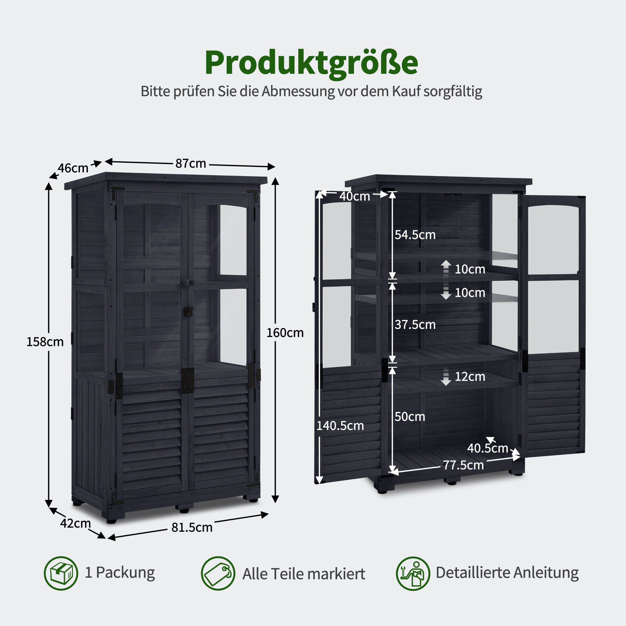 Houten Tuinkast Weerbestendig, Klein Tuinhuisje Outdoor, 87x46x160 cm, 0120 – foto 9