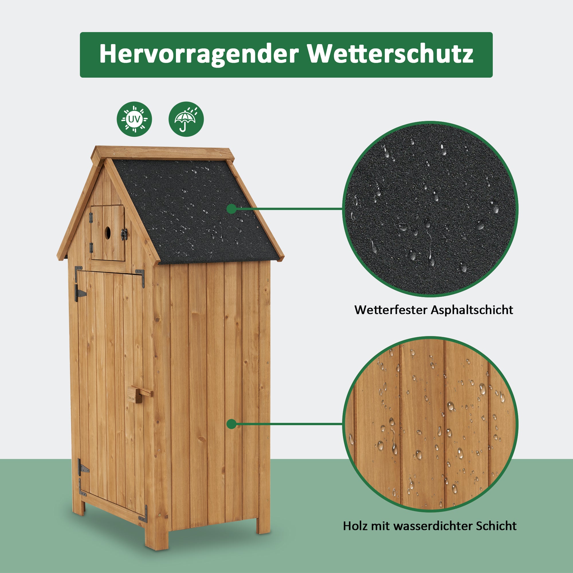Houten Tuinkast Klein, Outdoor Tuinhuisje, weerbestendig, voor balkon & terras – foto 6