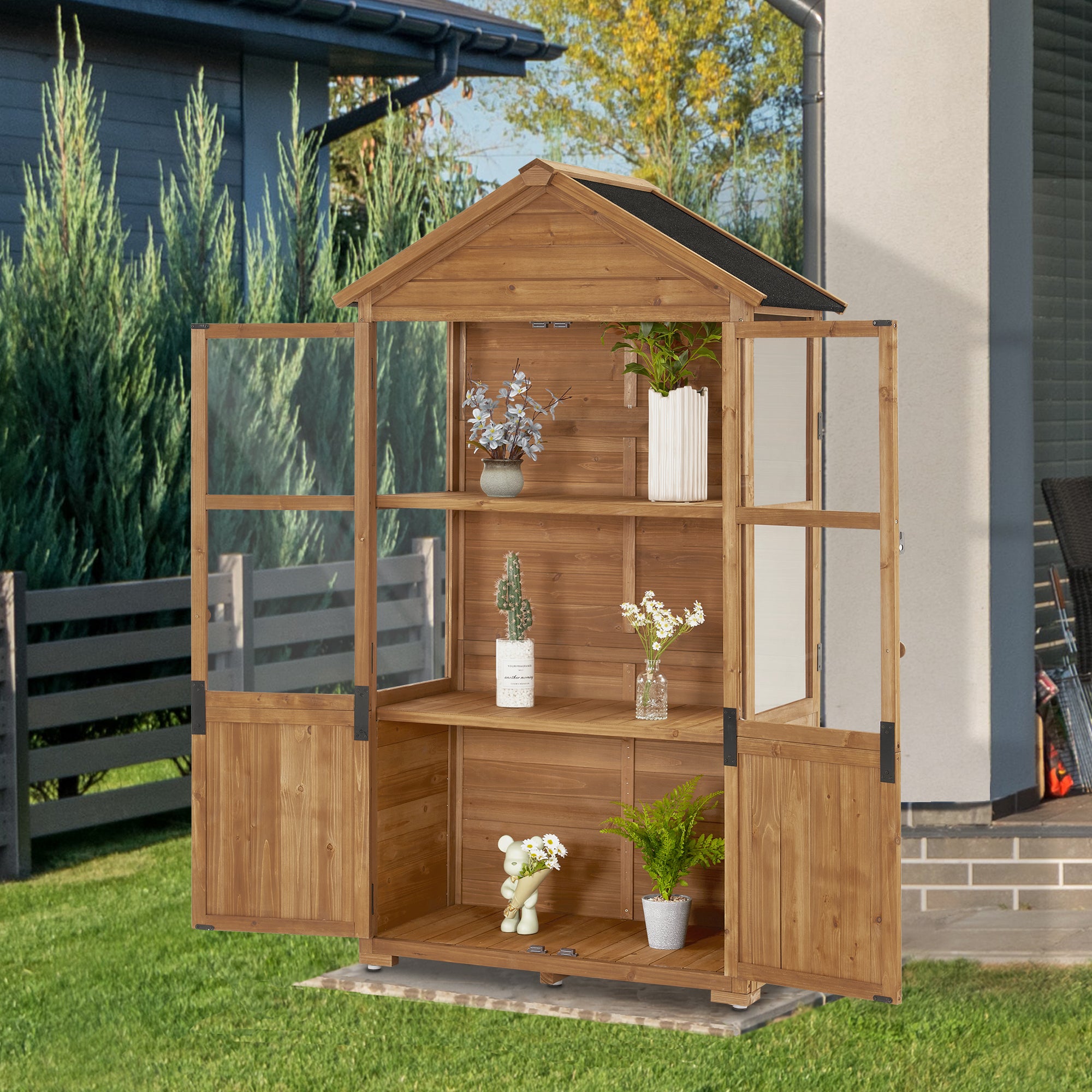 Kleine Houten Tuinkast, Weerbestendig Tuinhuisje voor Balkon & Terras – foto 2