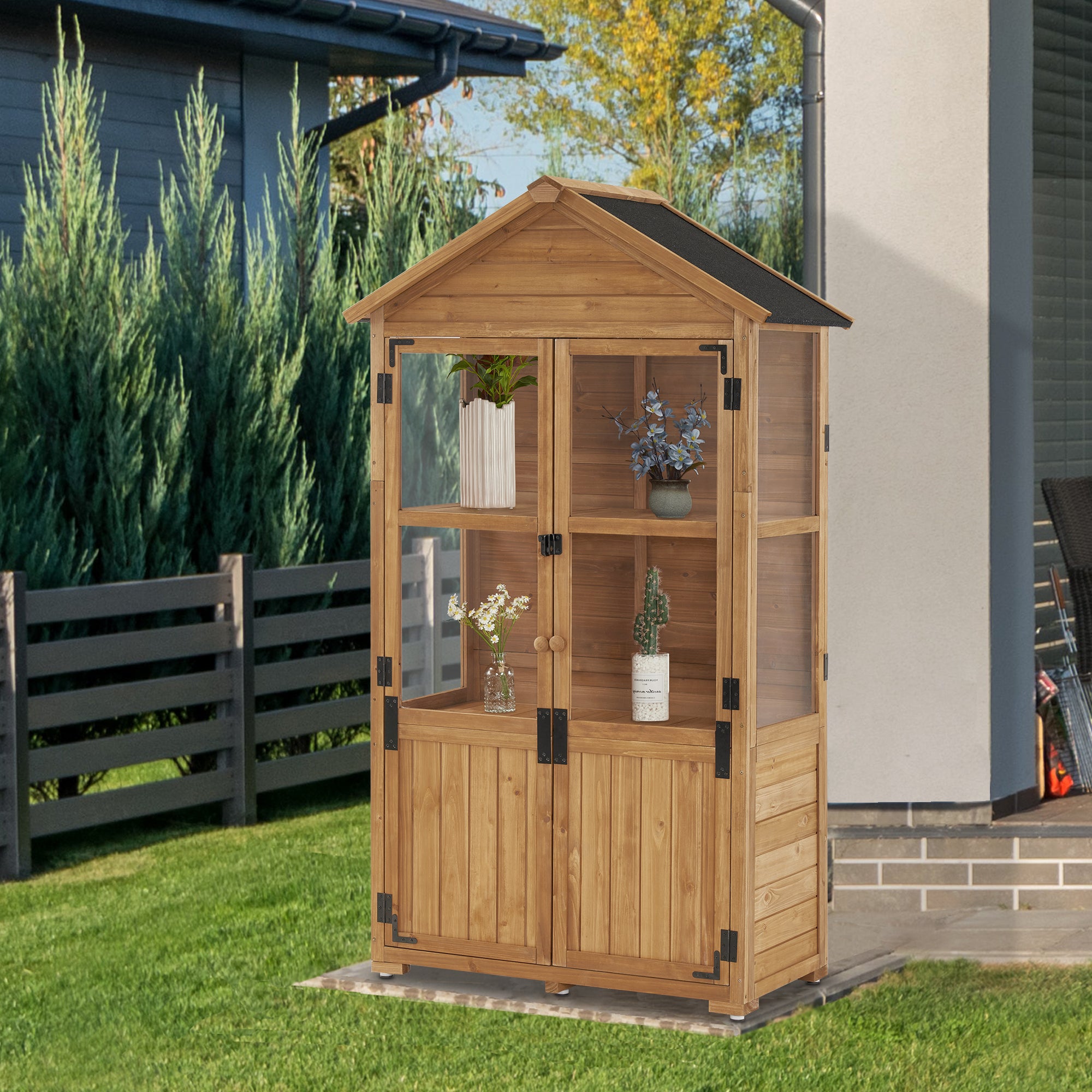 Kleine Houten Tuinkast, Weerbestendig Tuinhuisje voor Balkon & Terras – foto 8