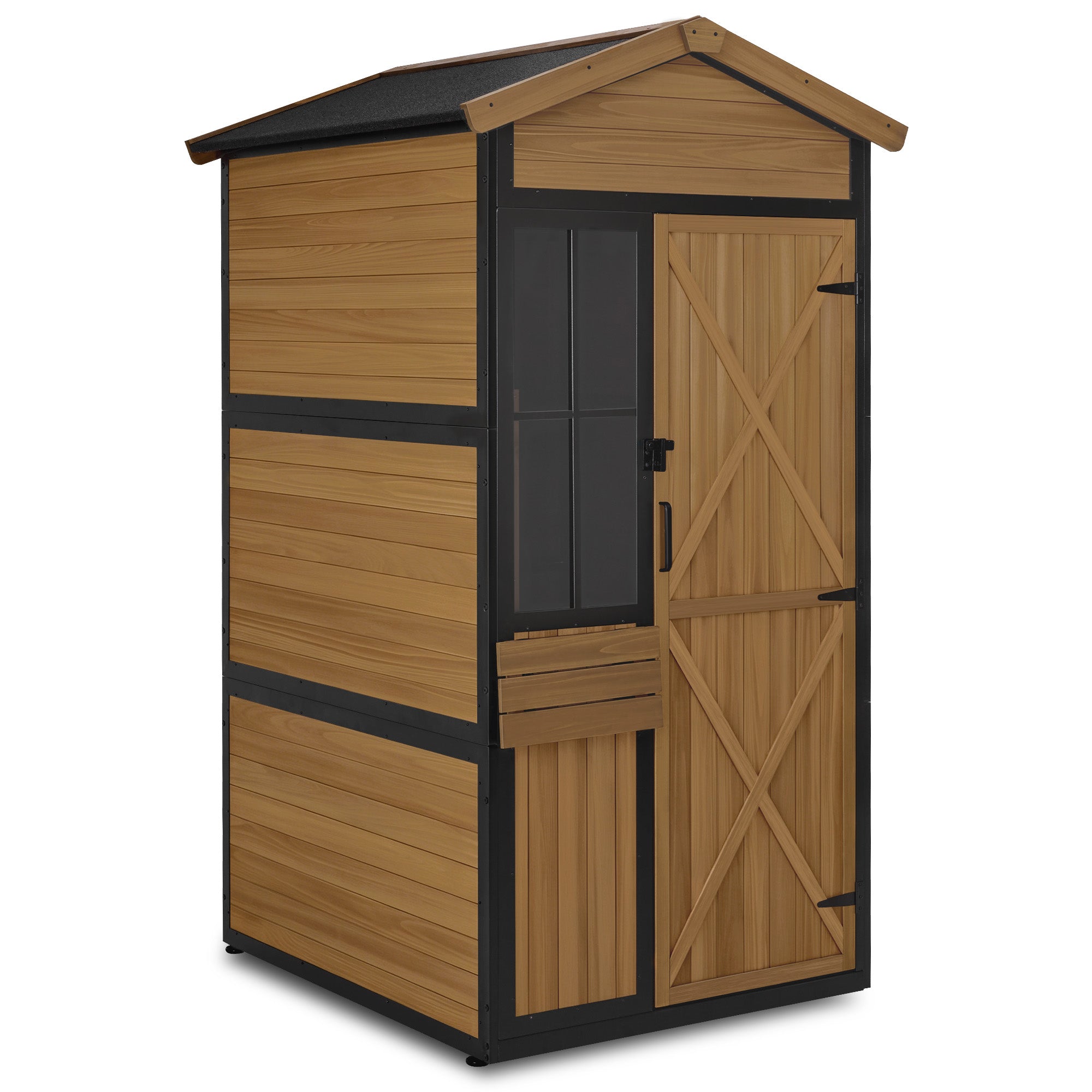 Houten Tuingkast met Metalen Frame, 3 Planken, Weerbestendig (Natuur) – foto 1