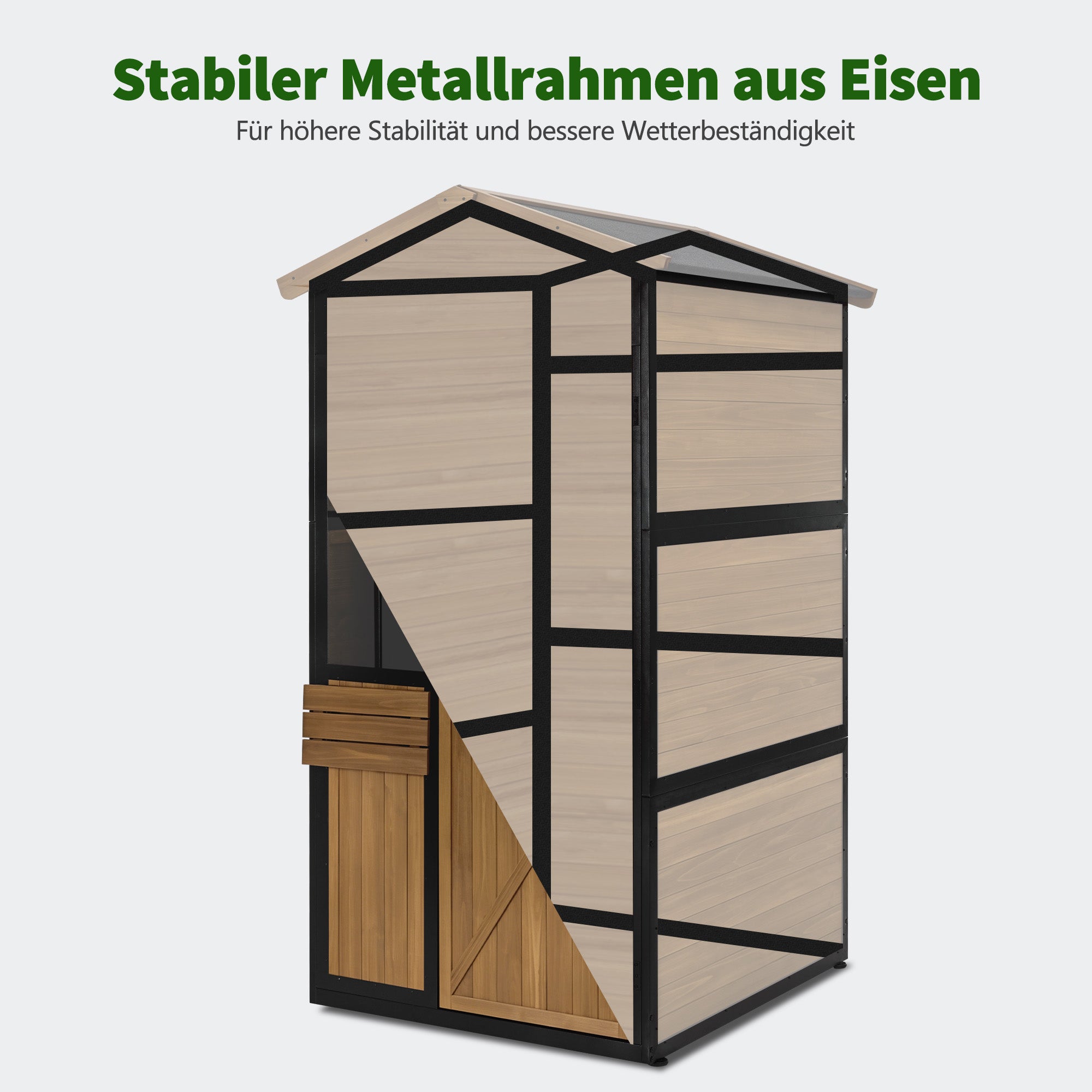 Houten Tuingkast met Metalen Frame, 3 Planken, Weerbestendig (Natuur) – foto 4