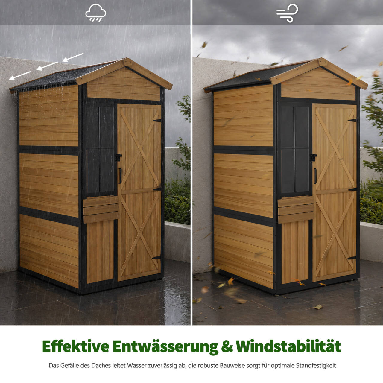 Houten Tuingkast met Metalen Frame, 3 Planken, Weerbestendig (Natuur) – foto 5