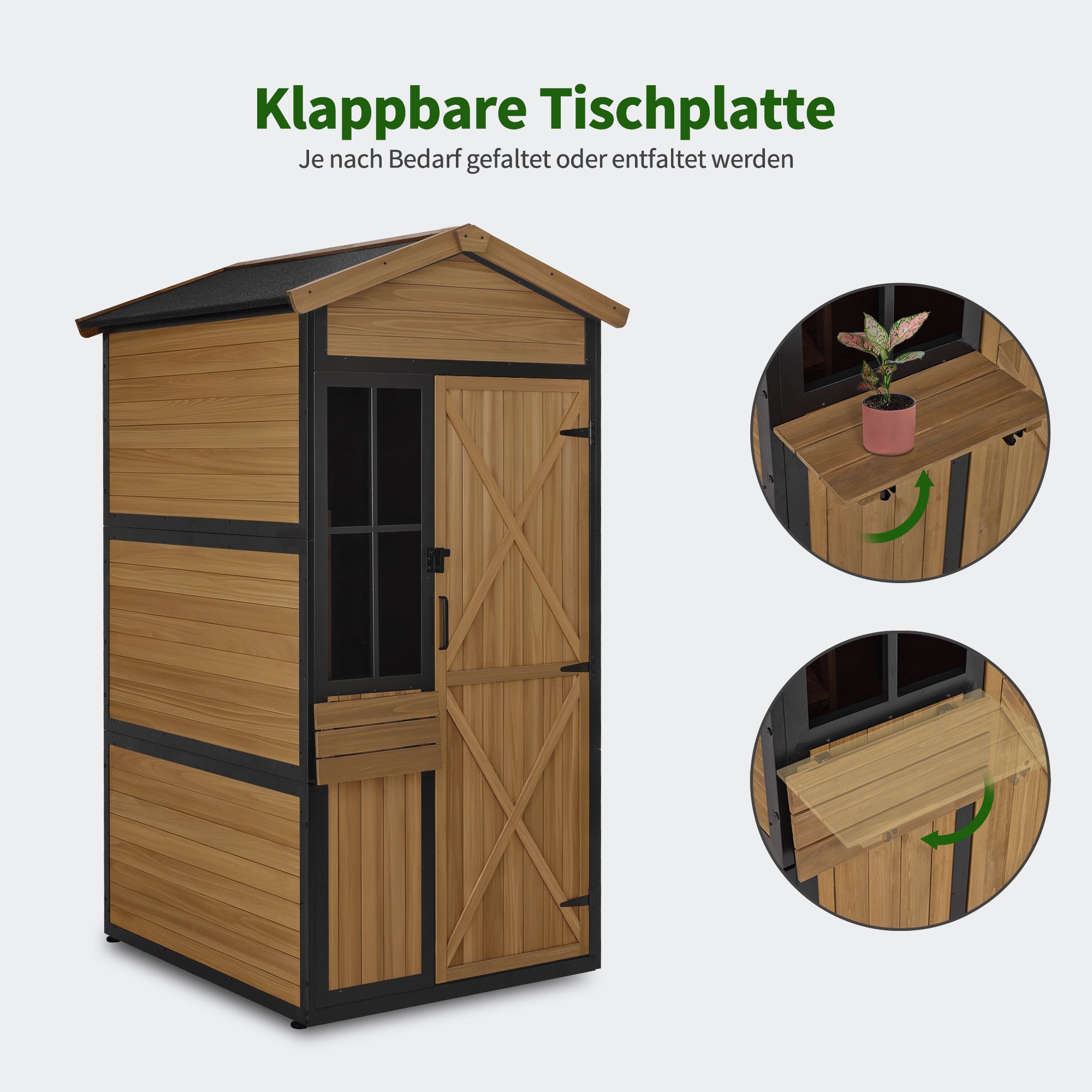Houten Tuingkast met Metalen Frame, 3 Planken, Weerbestendig (Natuur) – foto 6