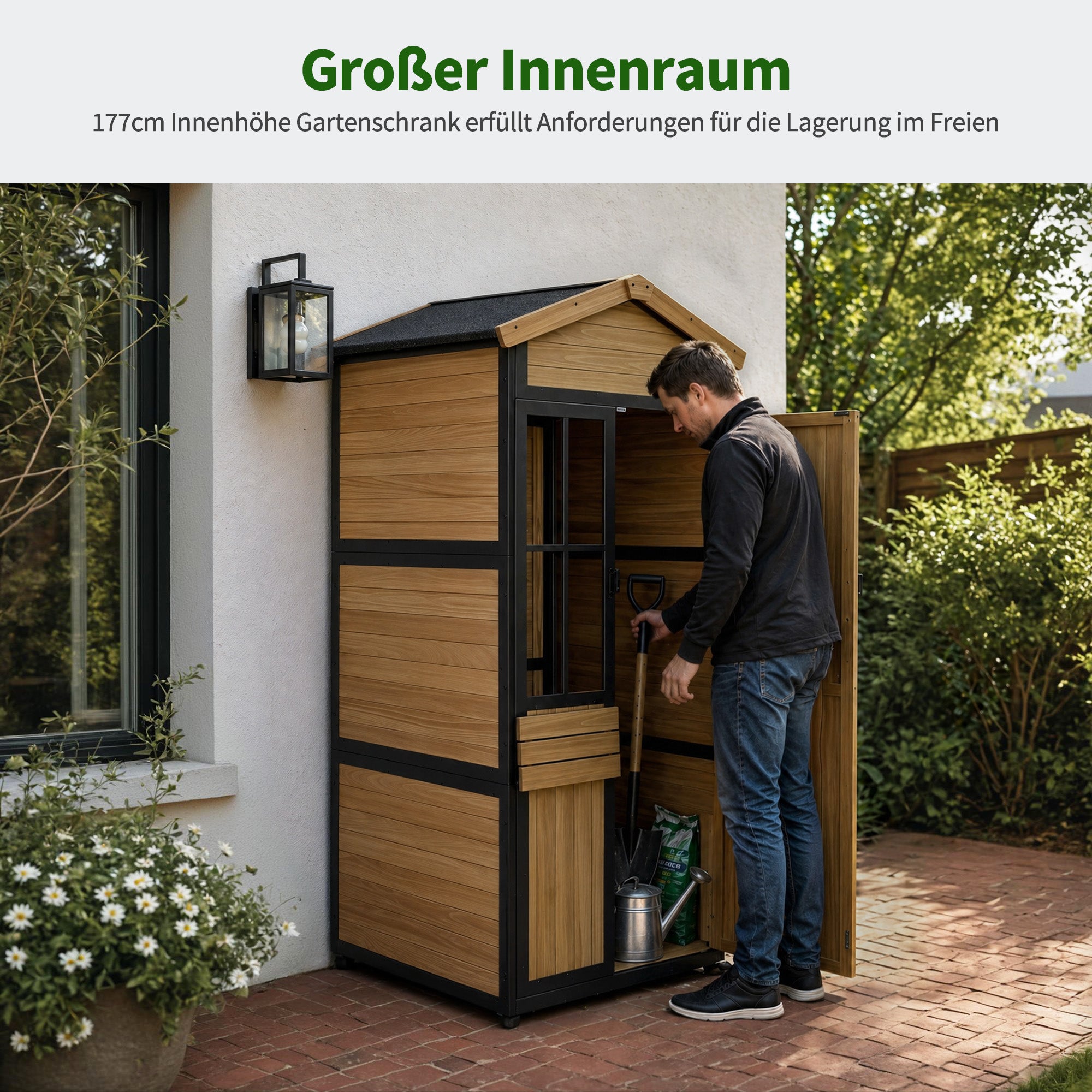 Houten Tuingkast met Metalen Frame, 3 Planken, Weerbestendig (Natuur) – foto 7