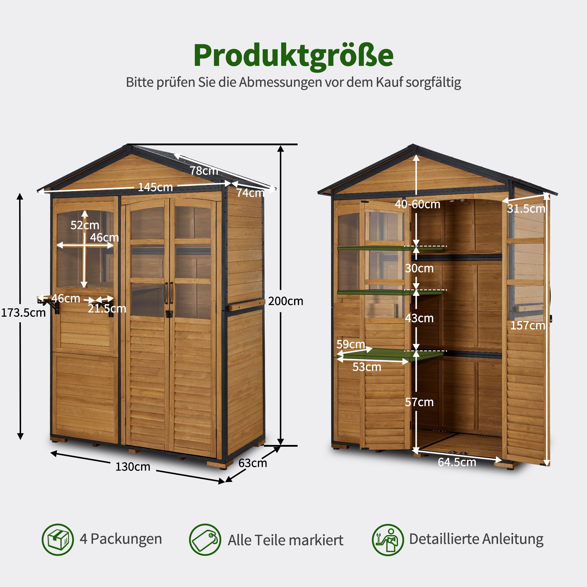 Tuinkast hout met metalen frame, 3 planken, weerbestendig, buitenopslag, 0937 – foto 3
