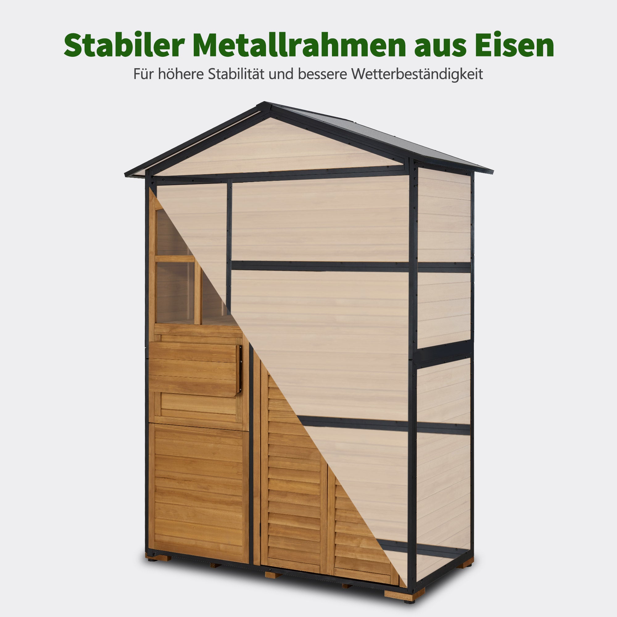 Tuinkast hout met metalen frame, 3 planken, weerbestendig, buitenopslag, 0937 – foto 4