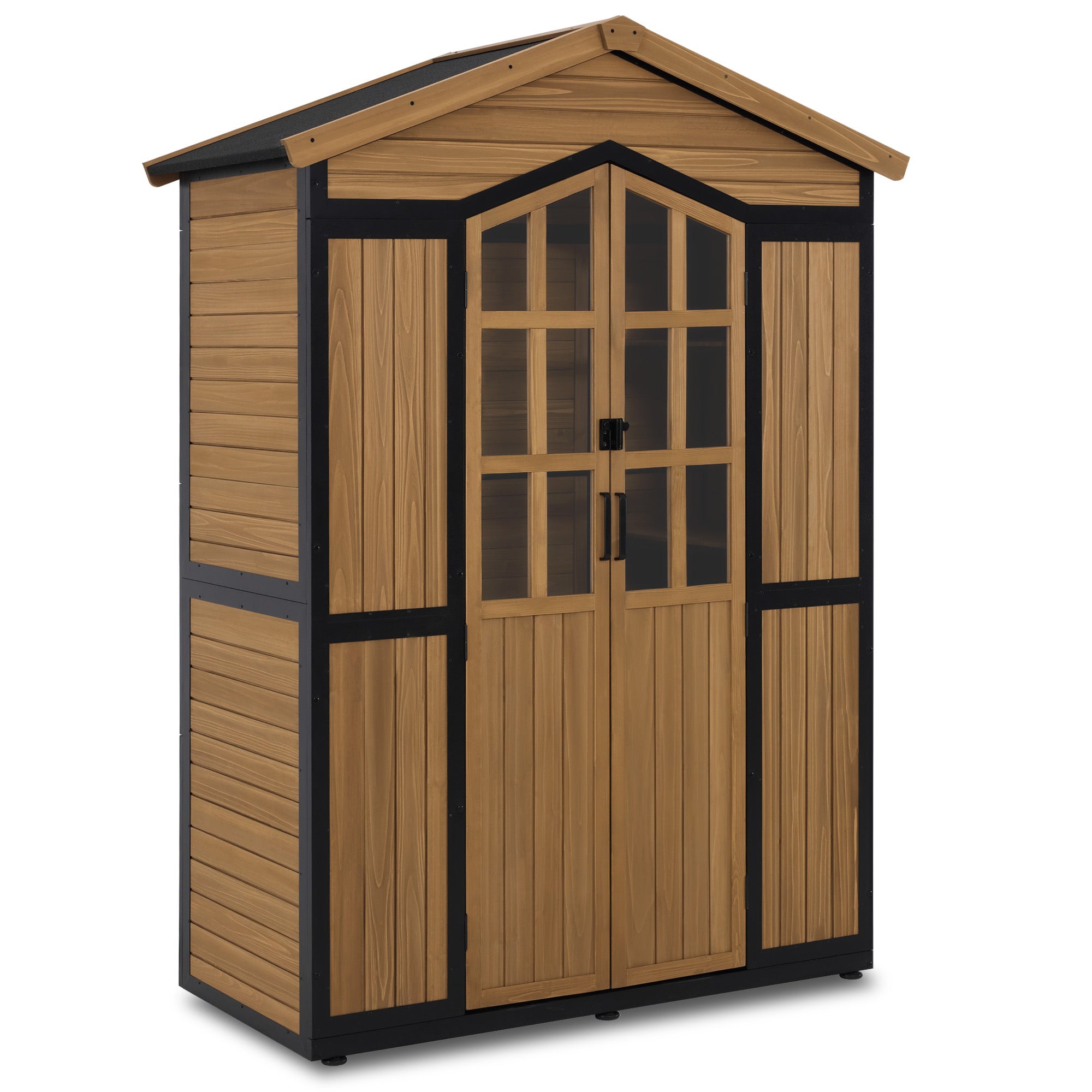 Houten Tuingkast met Metalen Frame, 6 Planken, Weerbestendig (Natuur) – foto 1