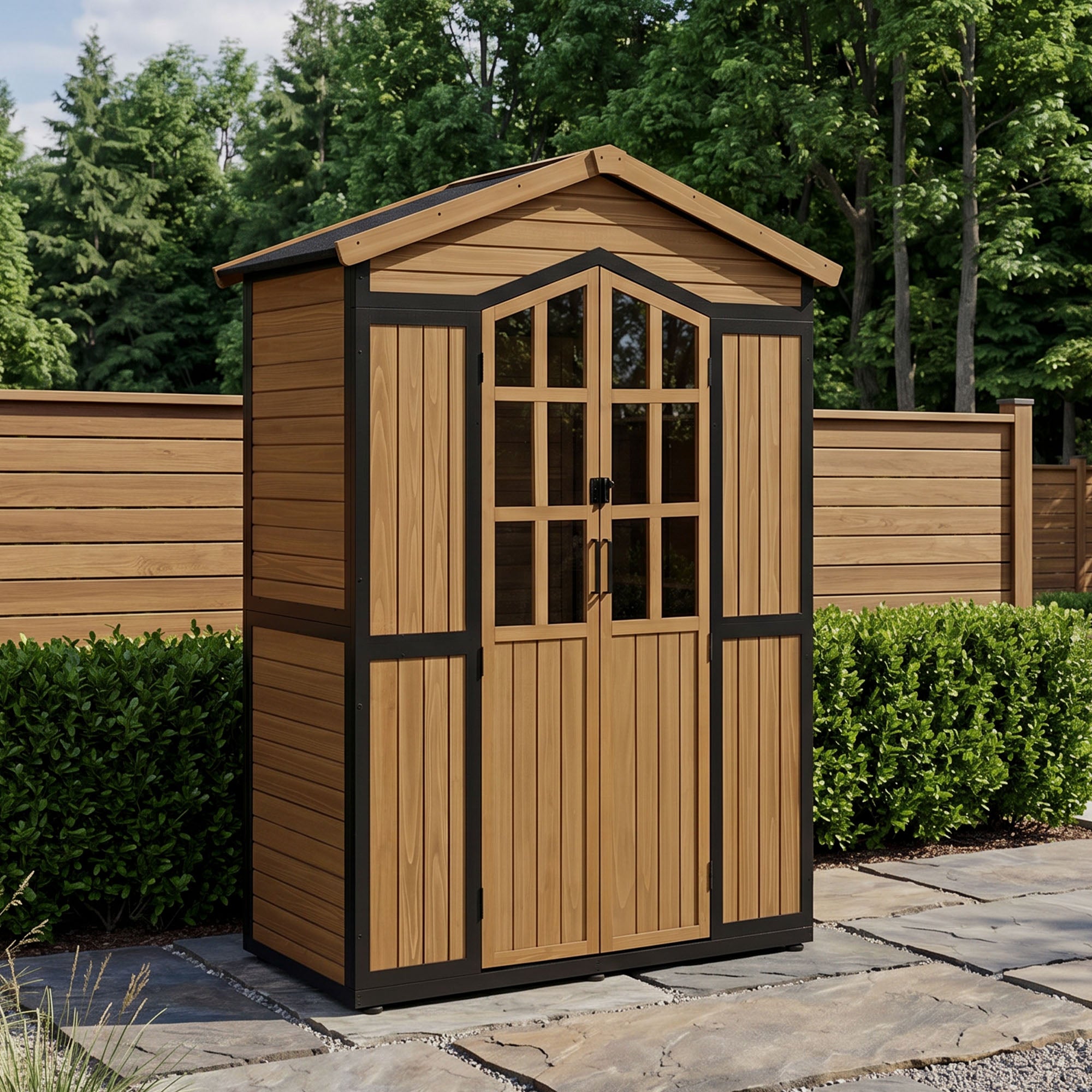 Houten Tuingkast met Metalen Frame, 6 Planken, Weerbestendig (Natuur) – foto 2