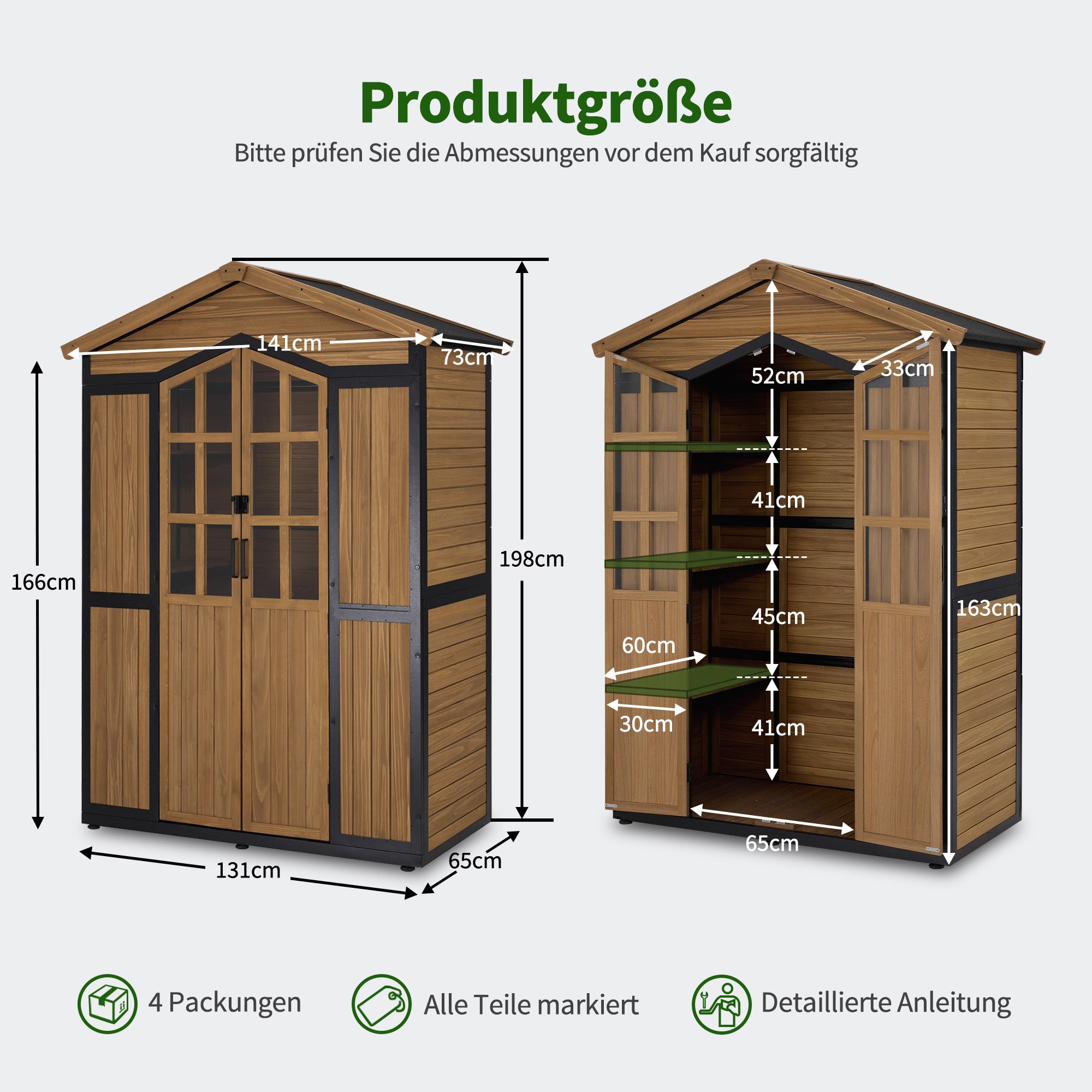 Houten Tuingkast met Metalen Frame, 6 Planken, Weerbestendig (Natuur) – foto 3