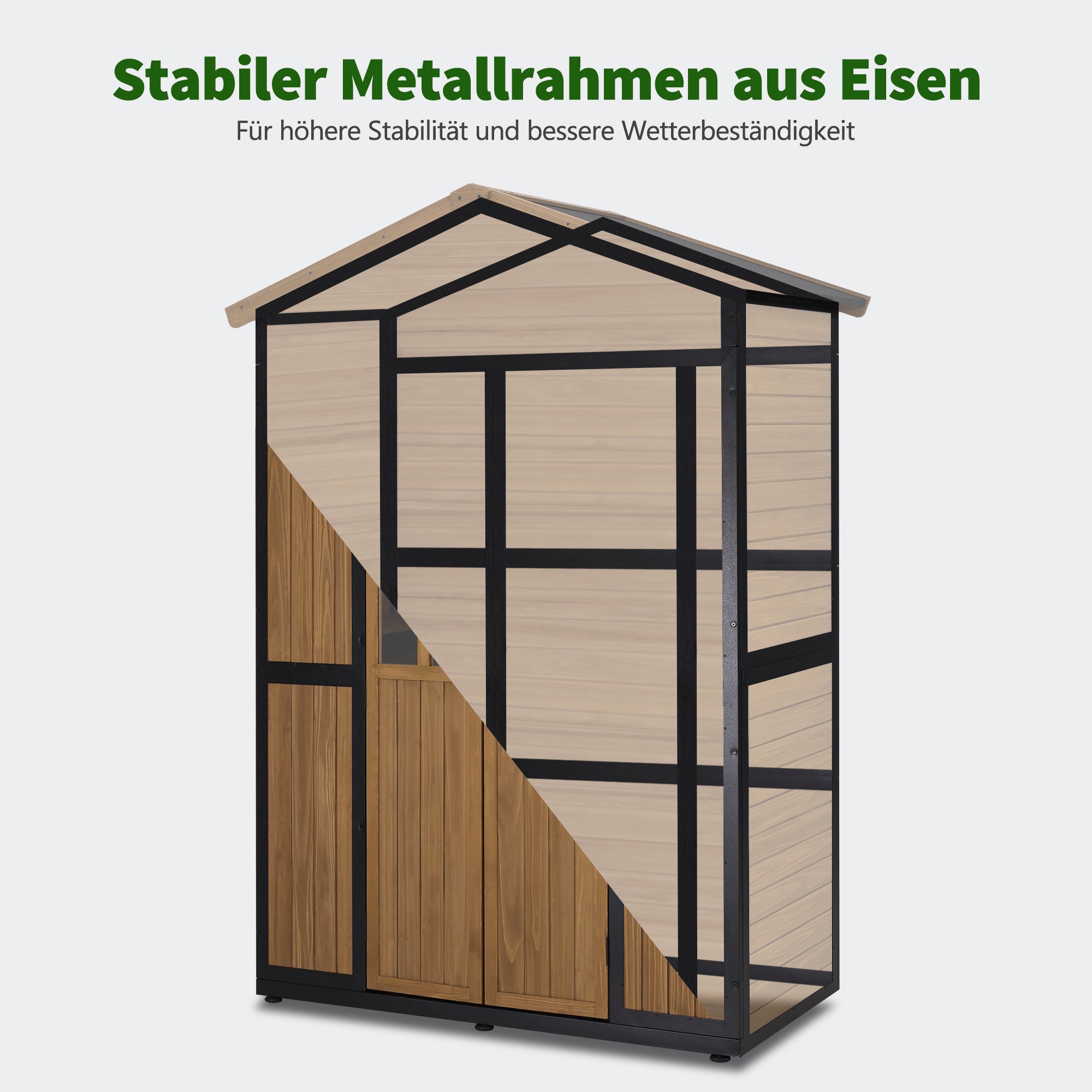 Houten Tuingkast met Metalen Frame, 6 Planken, Weerbestendig (Natuur) – foto 4