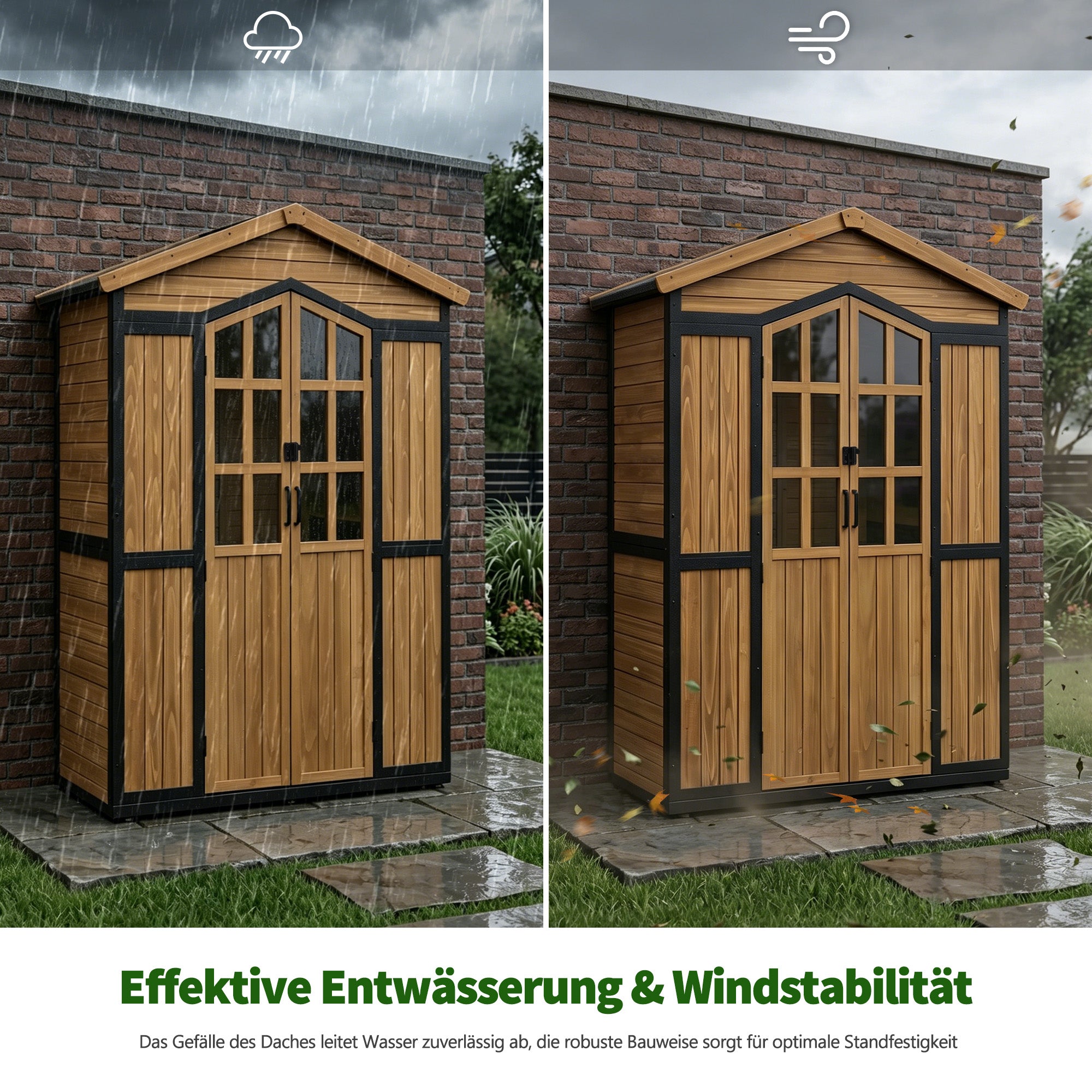 Houten Tuingkast met Metalen Frame, 6 Planken, Weerbestendig (Natuur) – foto 5