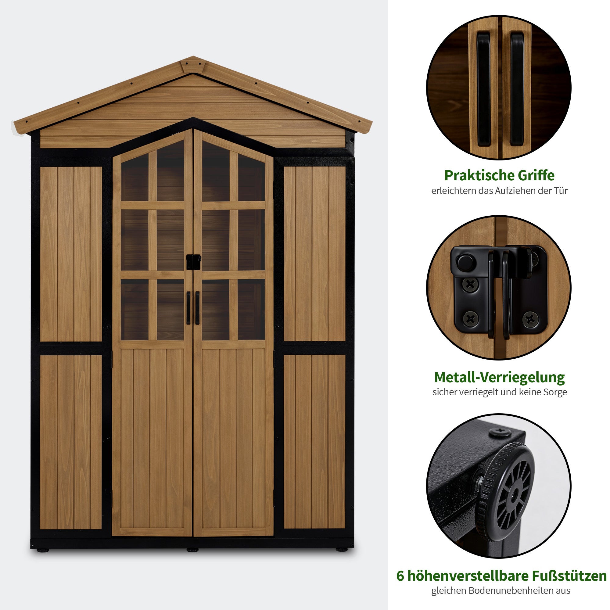 Houten Tuingkast met Metalen Frame, 6 Planken, Weerbestendig (Natuur) – foto 7