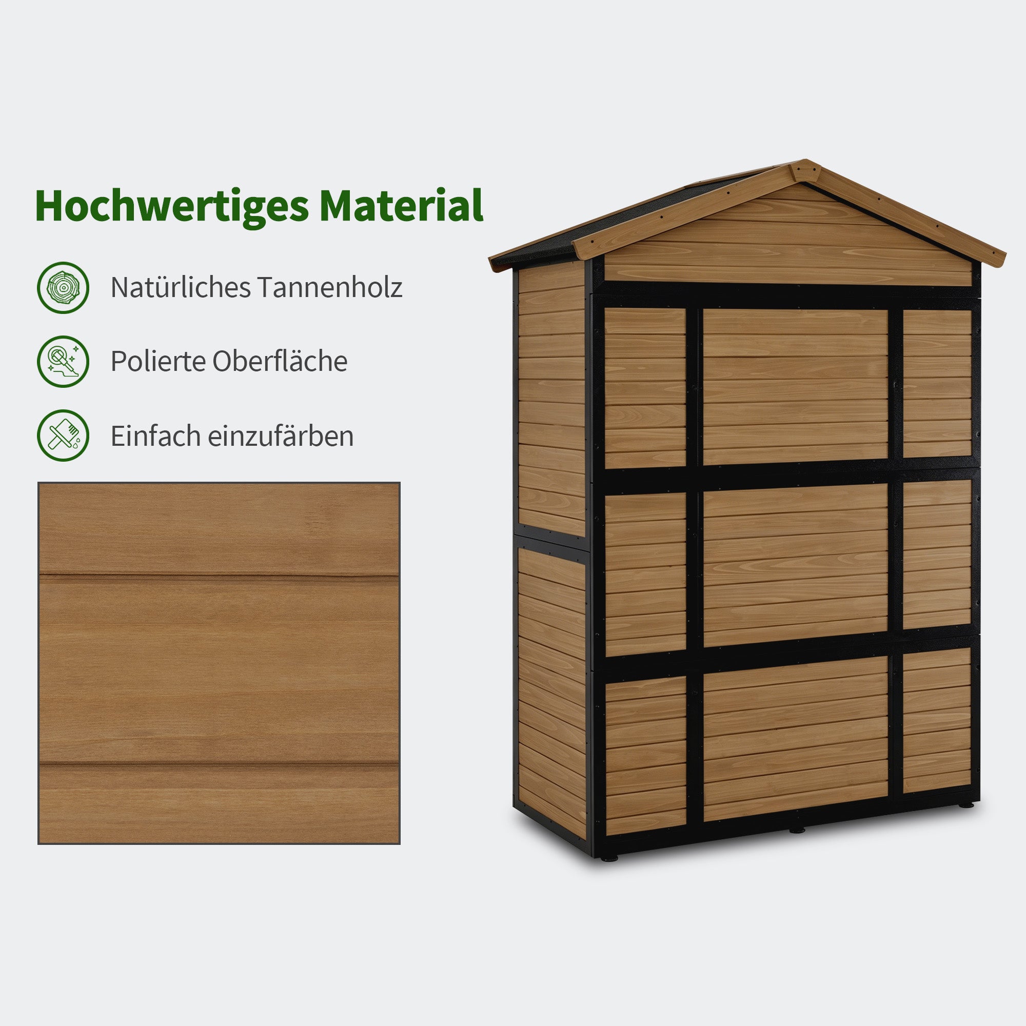 Houten Tuingkast met Metalen Frame, 6 Planken, Weerbestendig (Natuur) – foto 9