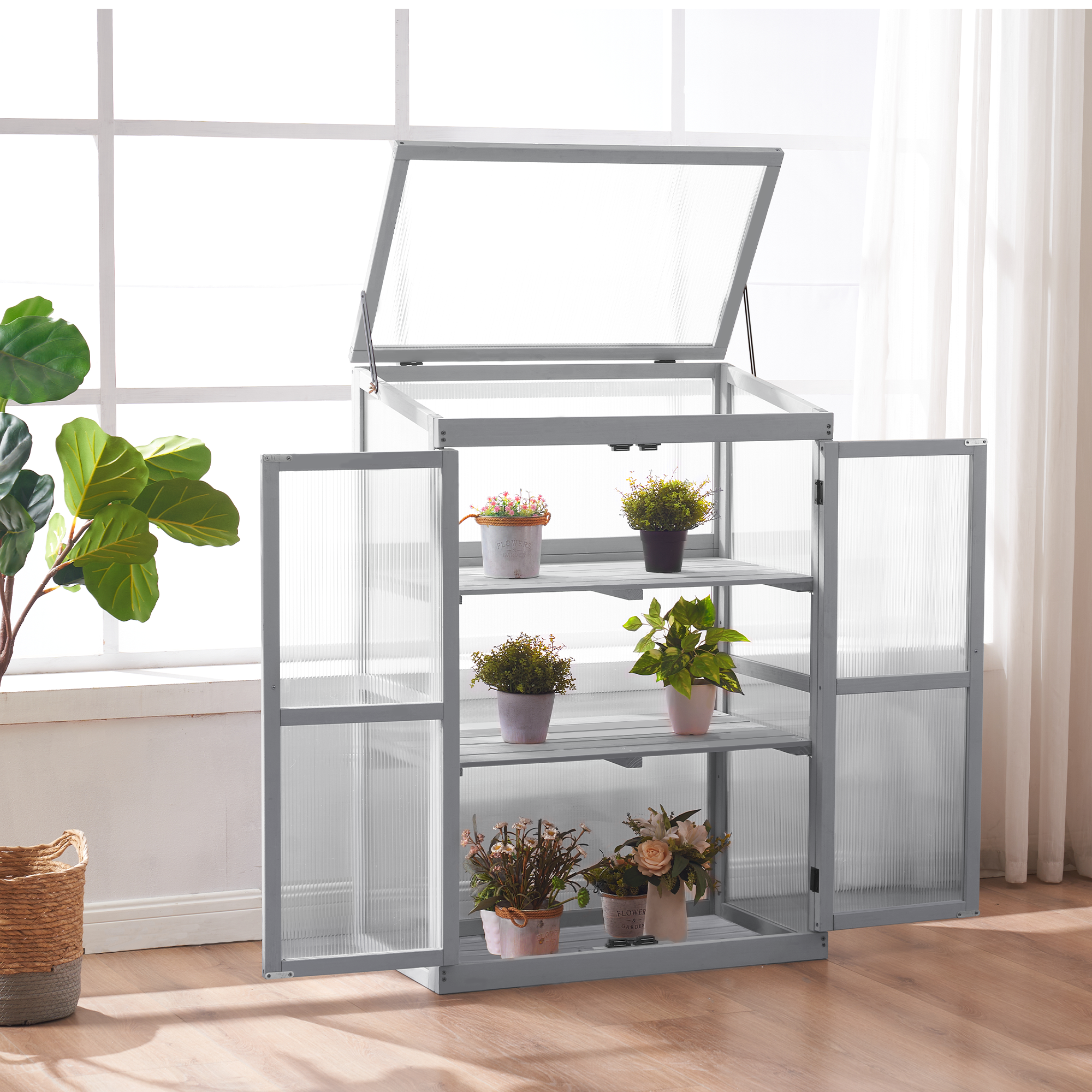 Houten Kweektafel/Koude Bak voor Balkon & Tuin, Klein Kasje voor Planten – foto 2