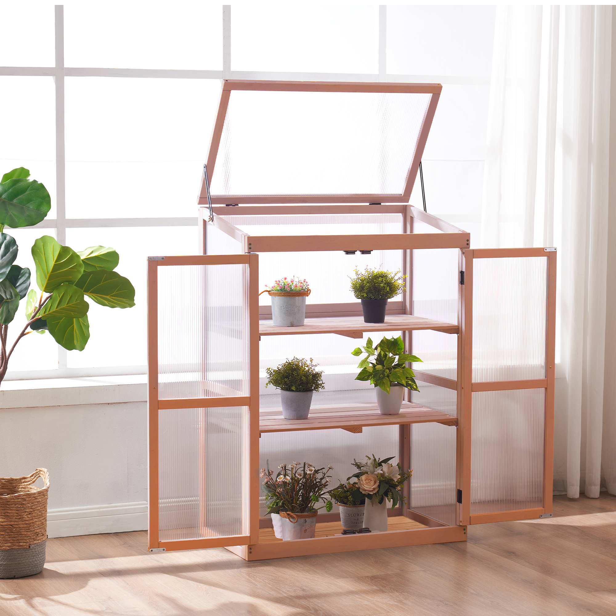 Houten Kweektafel/Koude Bak voor Balkon & Tuin, Klein Kasje voor Planten – foto 9