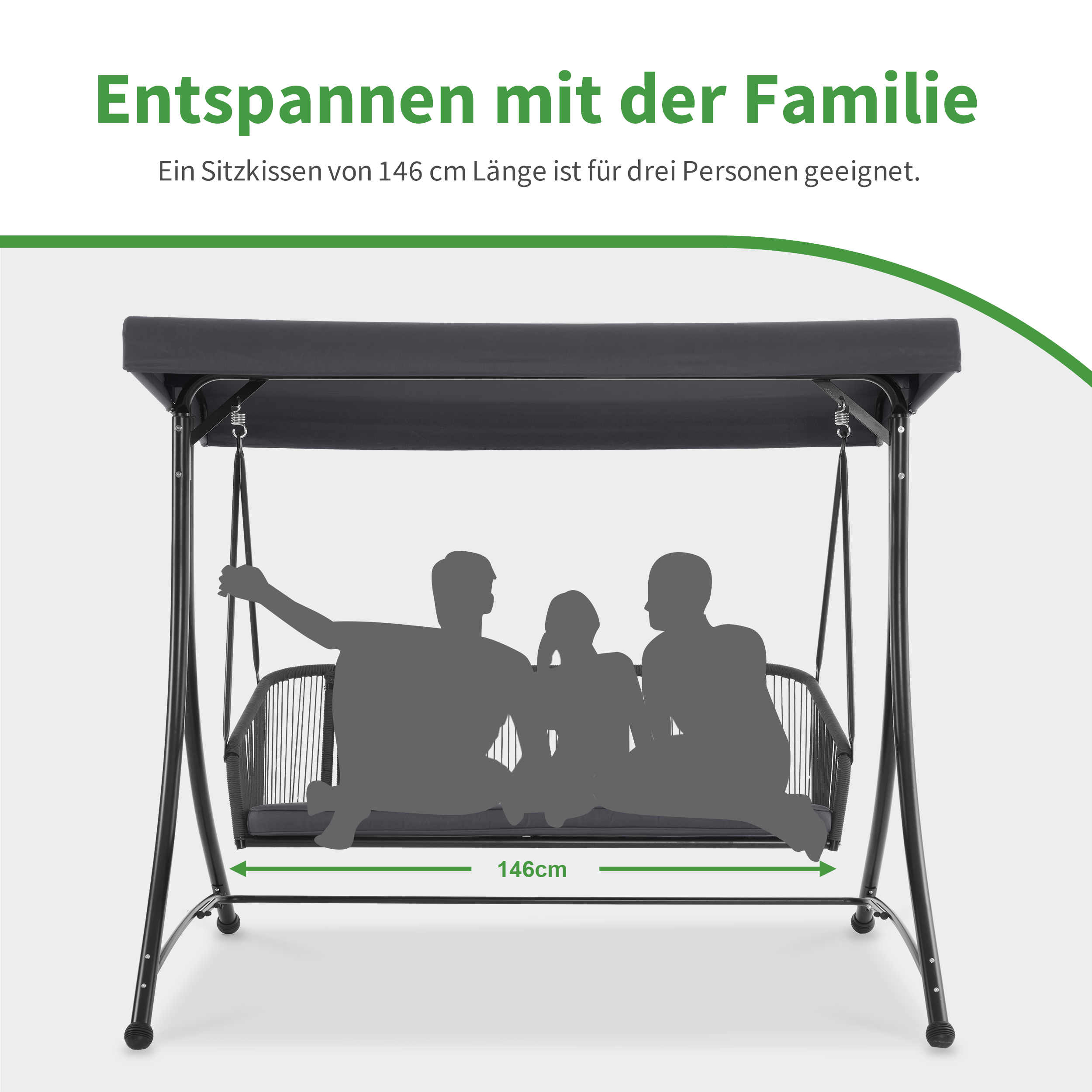 Hollywoodschommel 3-Zits, Verstelbaar Zonnedak, Wasbare Zitting, Donkergrijs, 8026 – foto 4