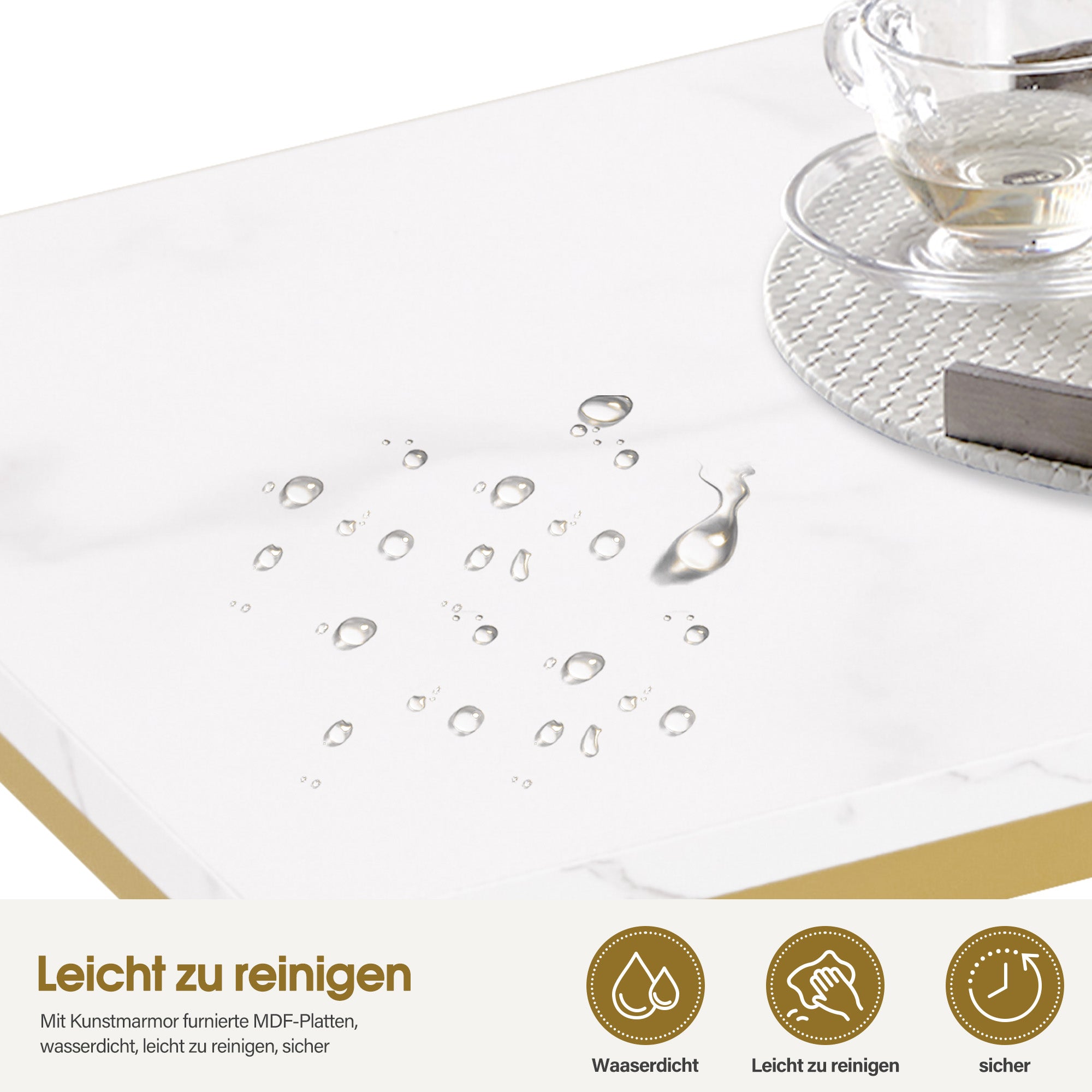 Smalle Conssole Tafel, Entreettafel Hout Metaal, 2 Niveaus, Marmerlook Goud, 100x30x80,5cm – foto 7