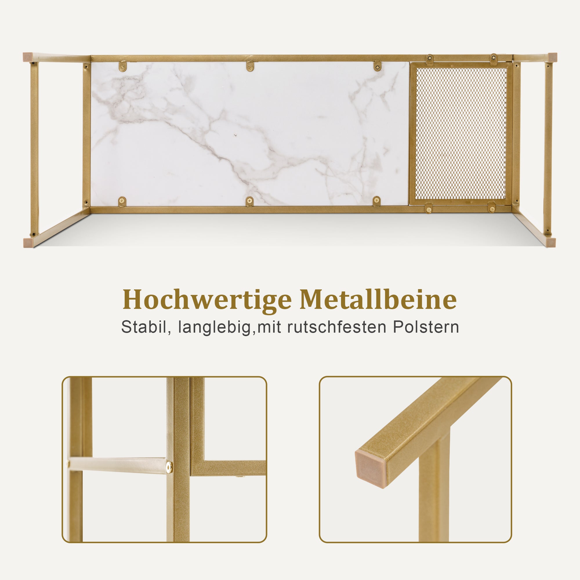 Console tafel Smal Marmer Goud, Bijzettafel met 2 vakken & metalen frame – foto 5