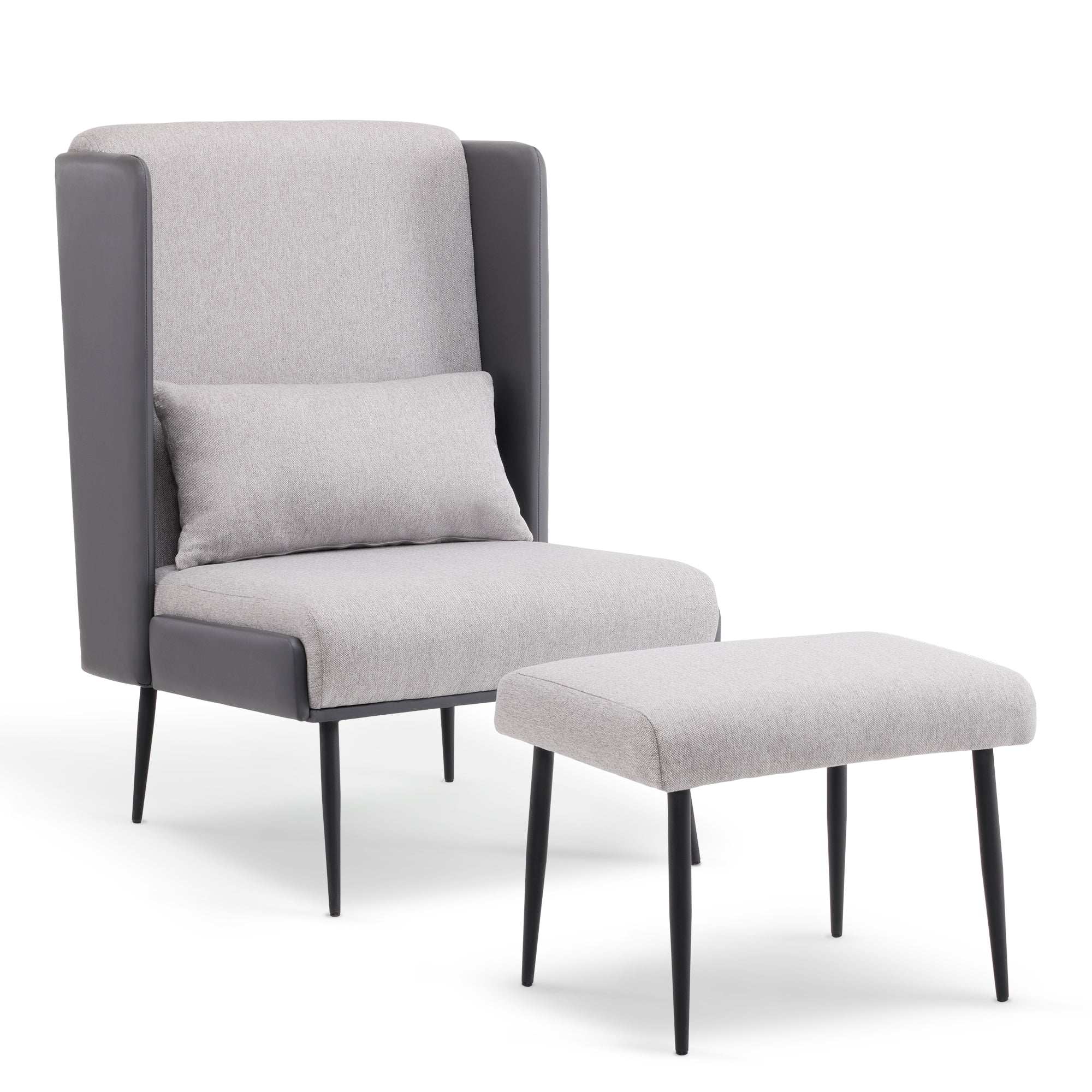 oorfauteuil met voetenbank, gestoffeerde relaxfauteuil, comfortabele leesstoel, TV-fauteuil met vleugelrug, loungesfauteuil, stof/kunstleer 4707 (Grijs) – foto 1