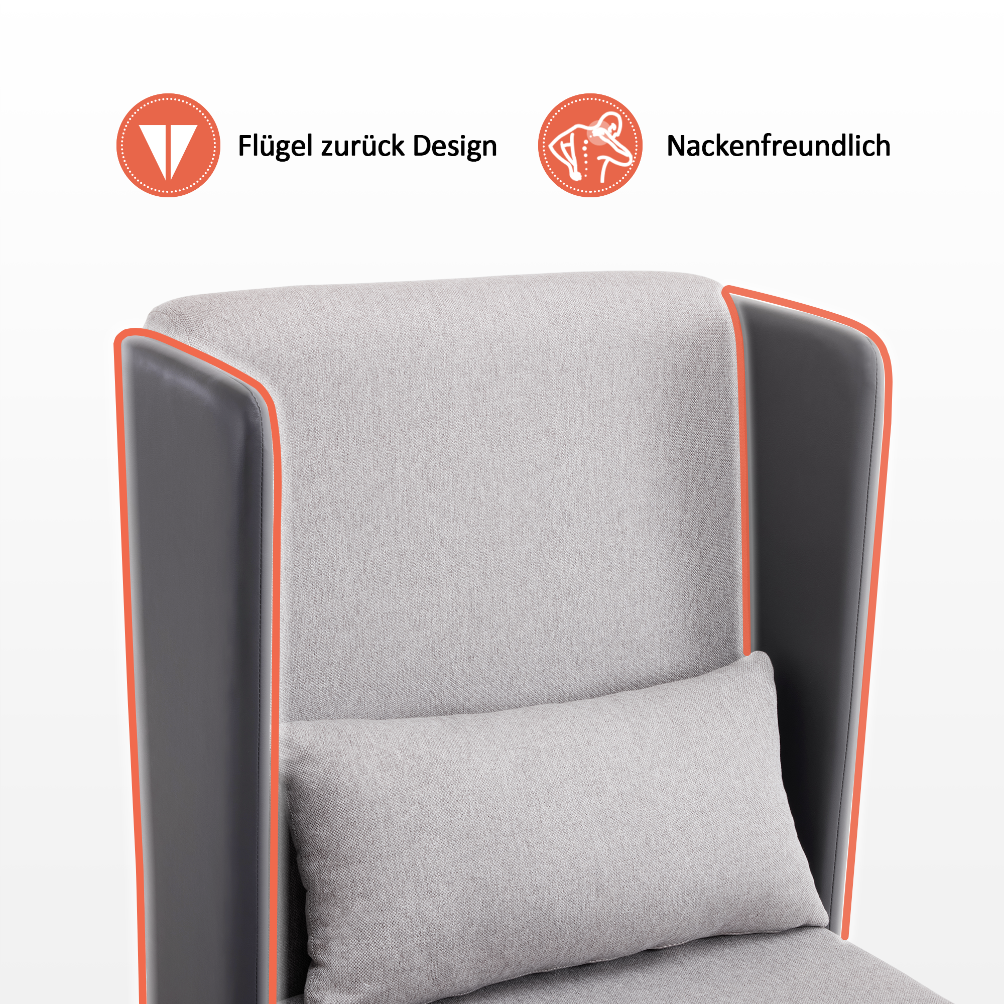 oorfauteuil met voetenbank, gestoffeerde relaxfauteuil, comfortabele leesstoel, TV-fauteuil met vleugelrug, loungesfauteuil, stof/kunstleer 4707 (Grijs) – foto 2