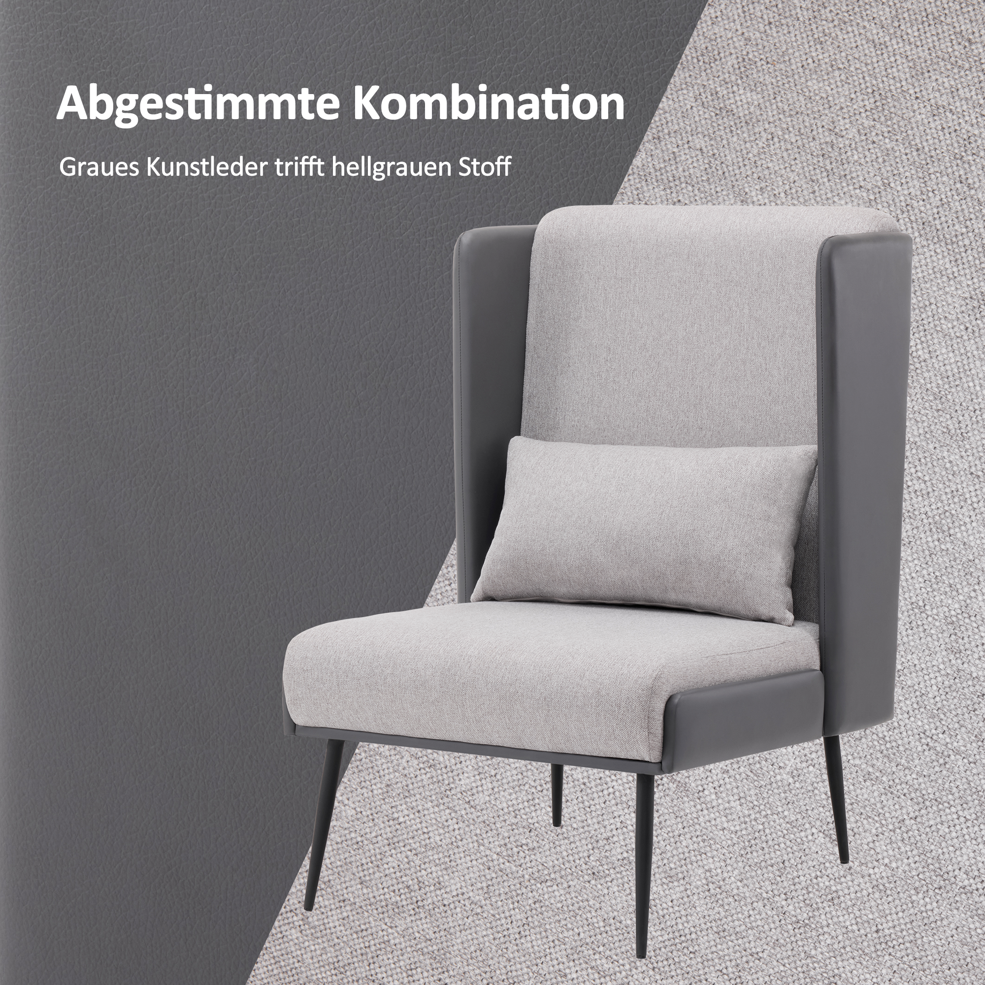 oorfauteuil met voetenbank, gestoffeerde relaxfauteuil, comfortabele leesstoel, TV-fauteuil met vleugelrug, loungesfauteuil, stof/kunstleer 4707 (Grijs) – foto 4
